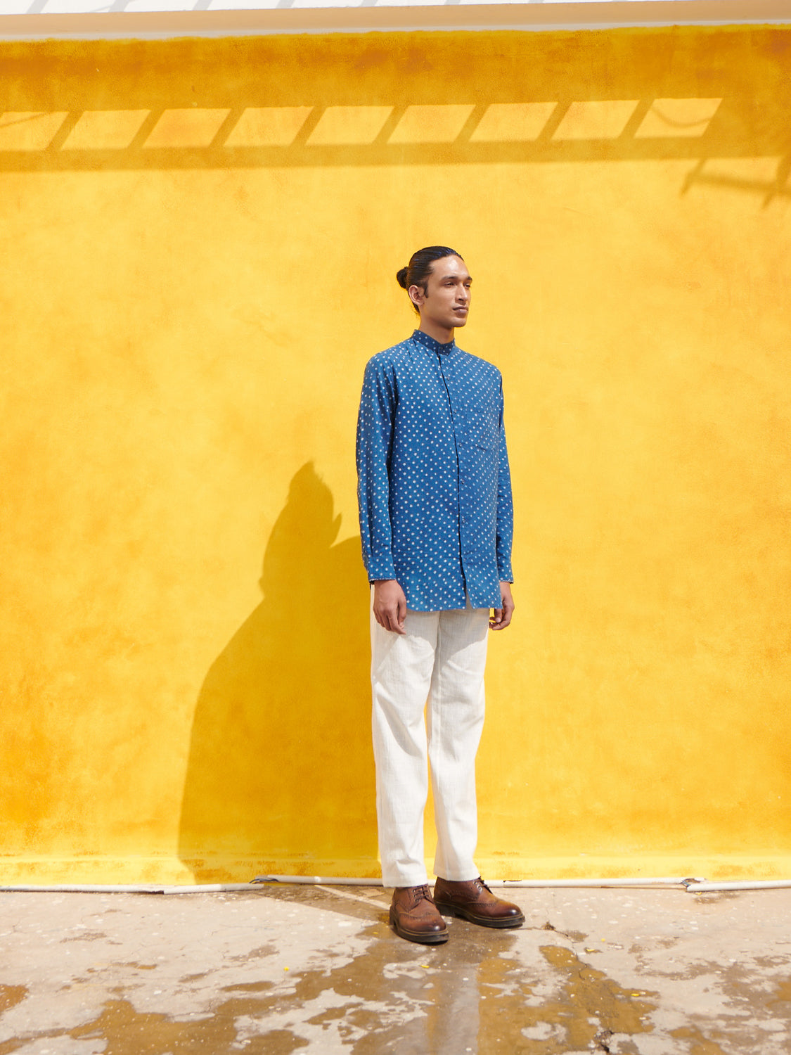 Indigo Hand-block Printed Polka Shirt