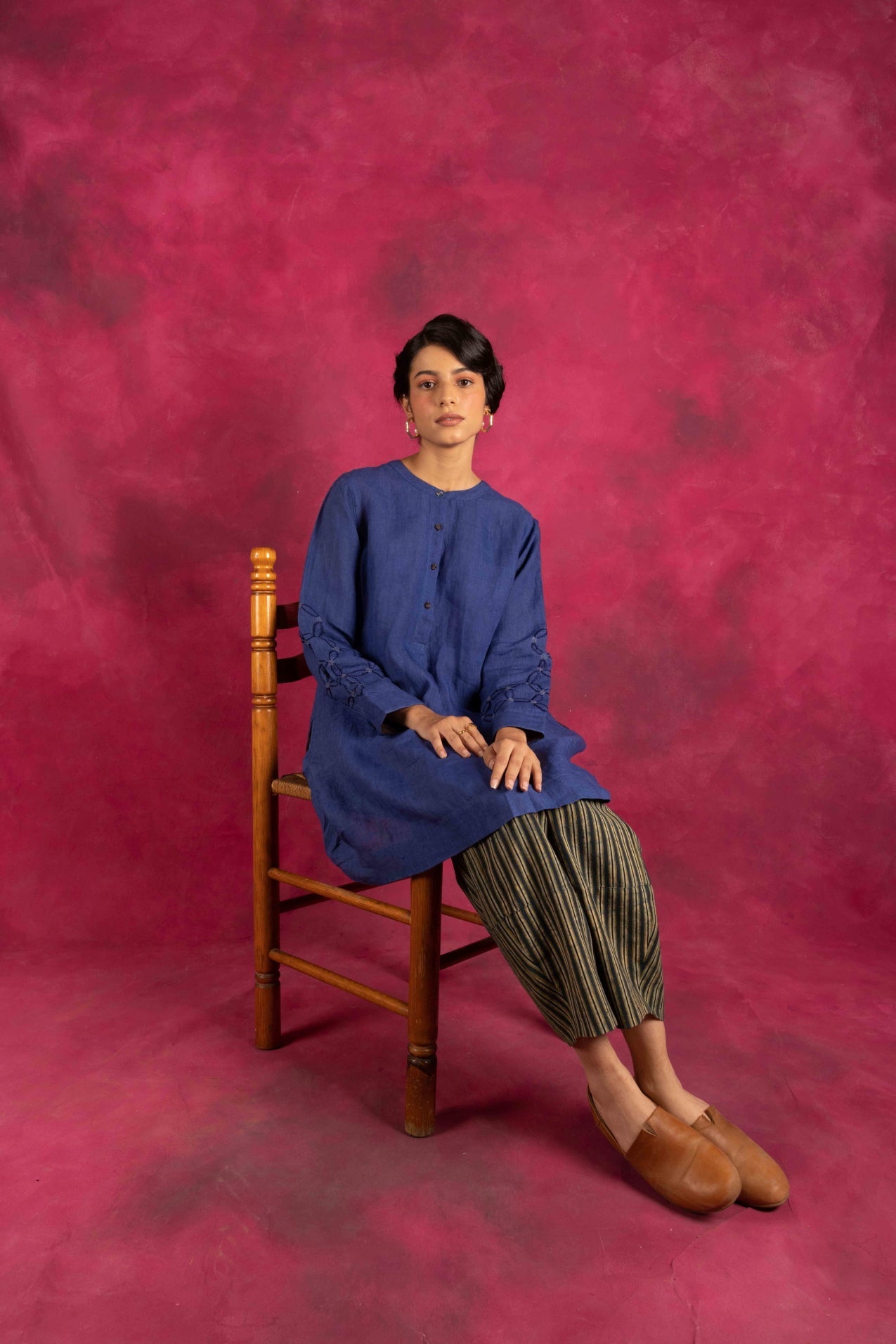 Cobalt Linen Placket Tunic & Zest Baggy Pants
