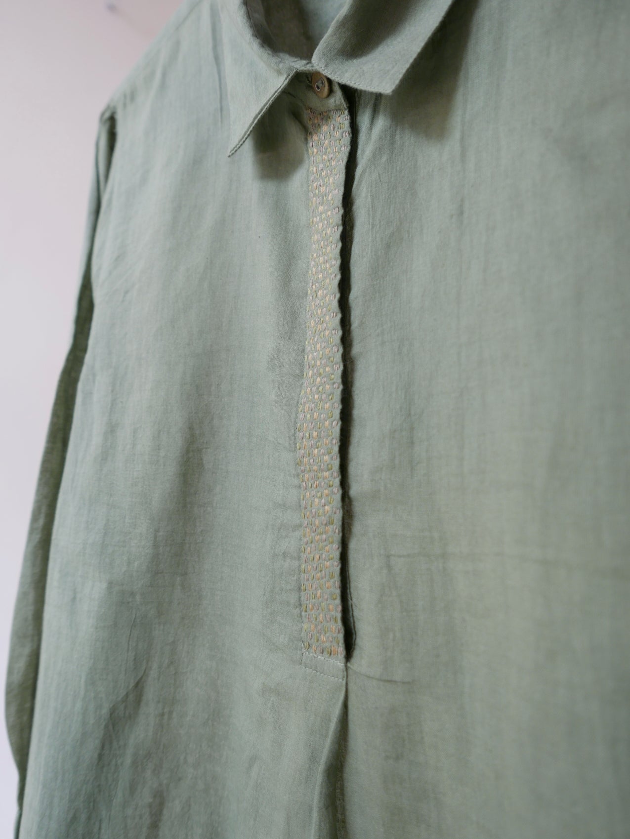 Olive Voile Placket Top