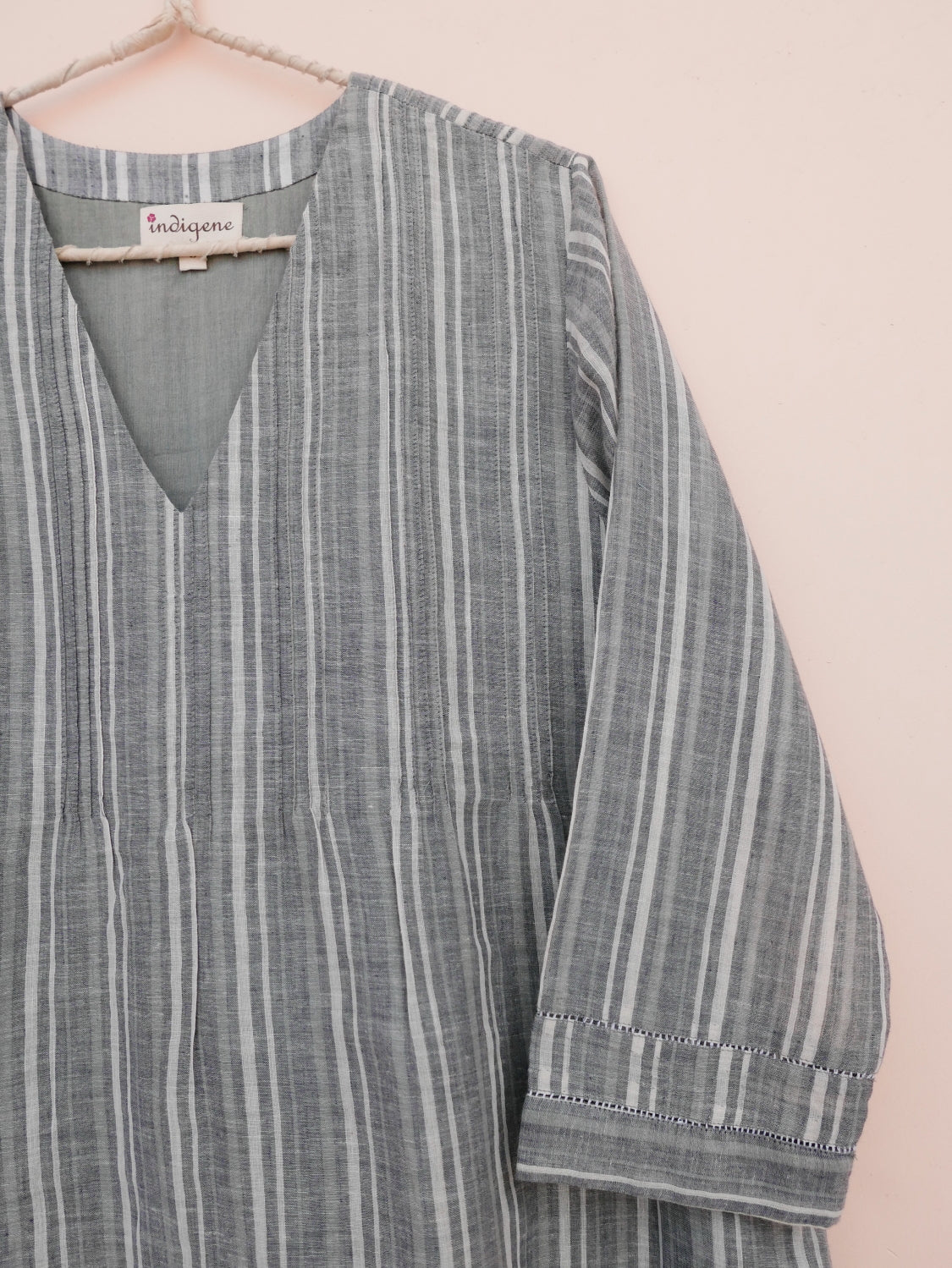 Woven Gauze Stripe Pintuck Dress