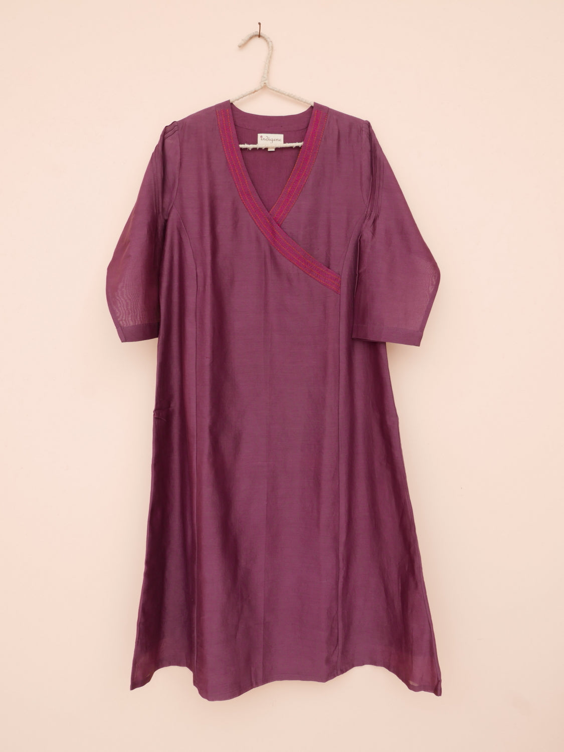 Plum Cross over Neck Chanderi Kurta