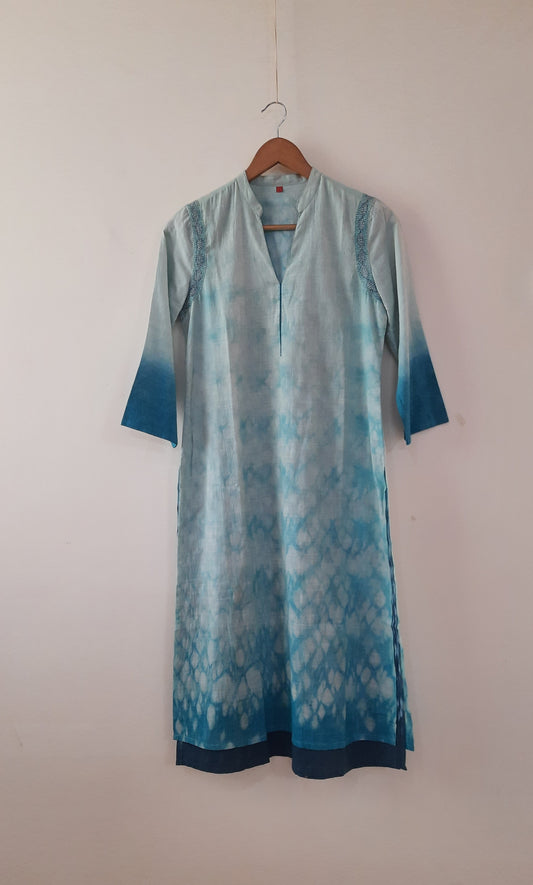 Rusched Embroidered Cotton Kurta