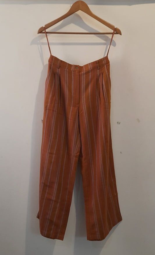 Striped Front Pleated Wide Hemmed Pants