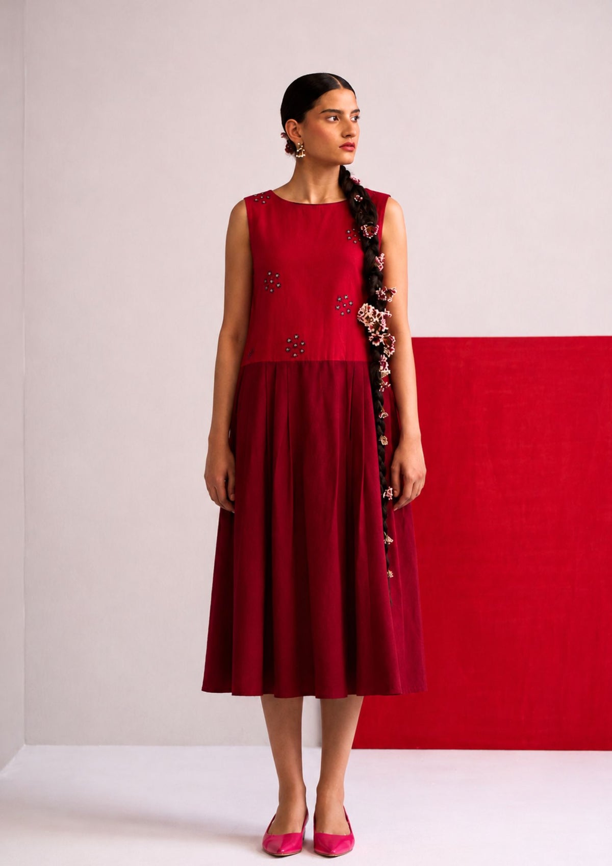Alizeh hand embroidered colour-block dress