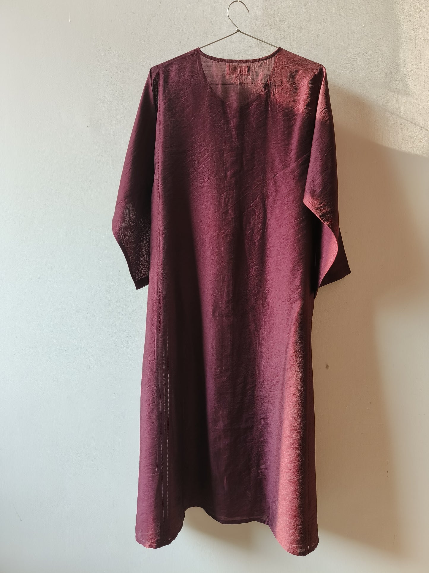 Burgundy Chanderi Smocked Placket Kurta