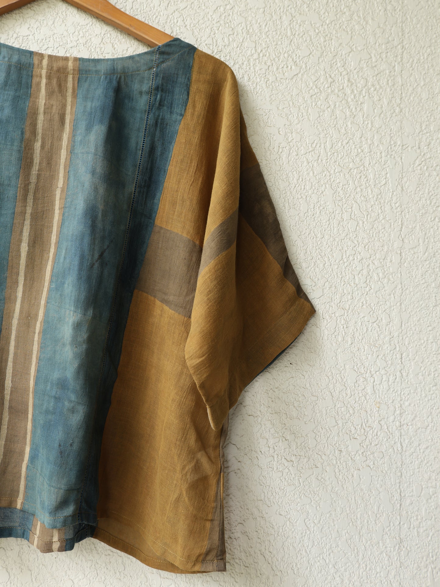 Ochre Indigo wide stripe Boxy Shirt