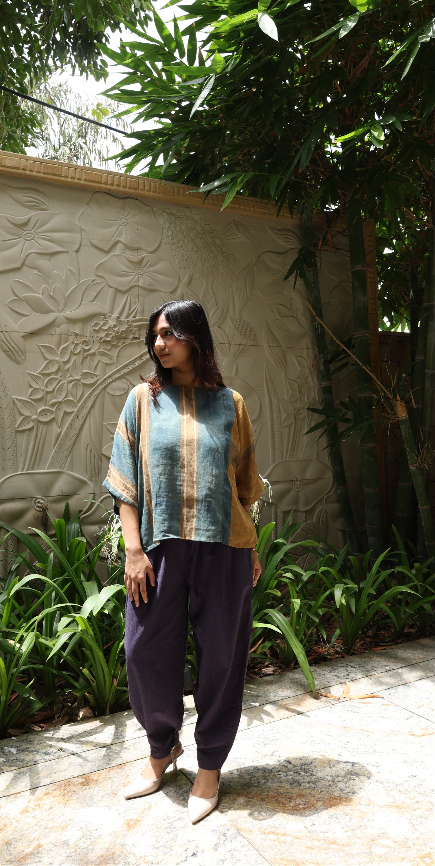 Ochre Indigo wide stripe Boxy Shirt