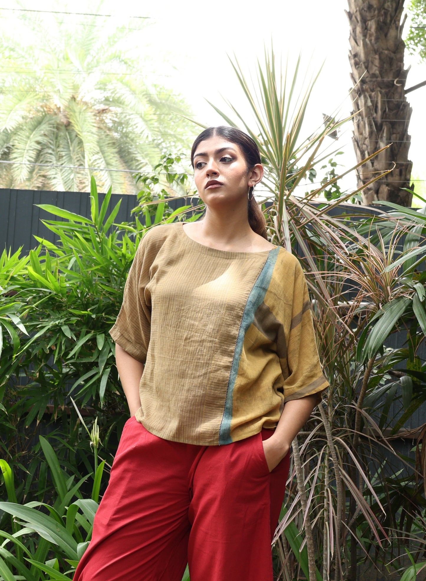Ochre Pin stripe Relaxed Top