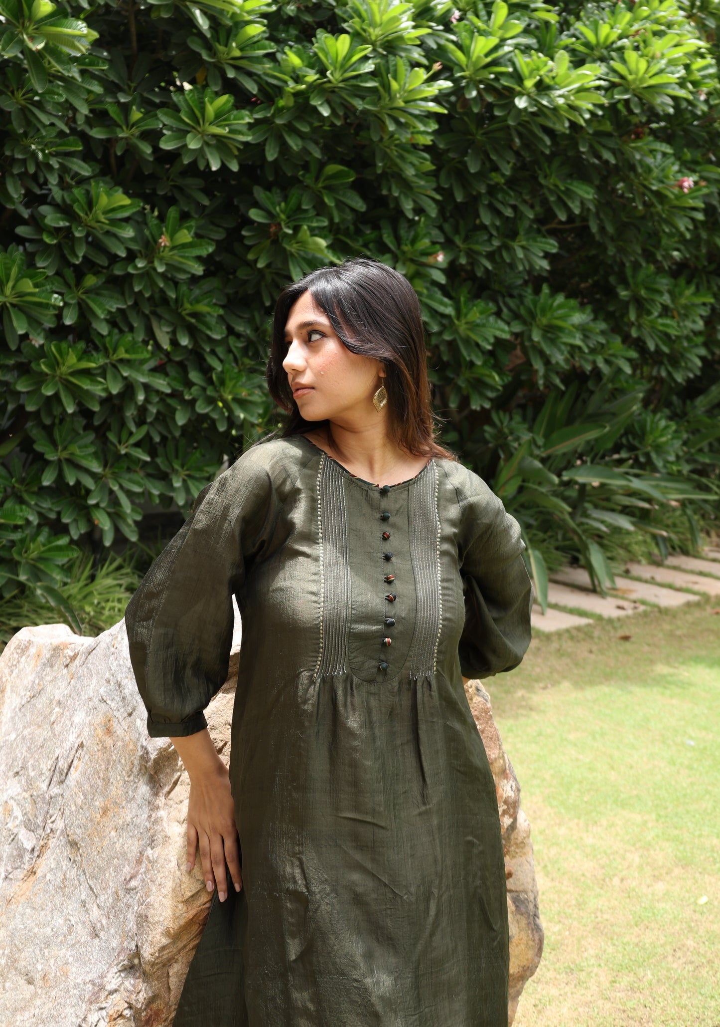 Slate Button detail silk kurta