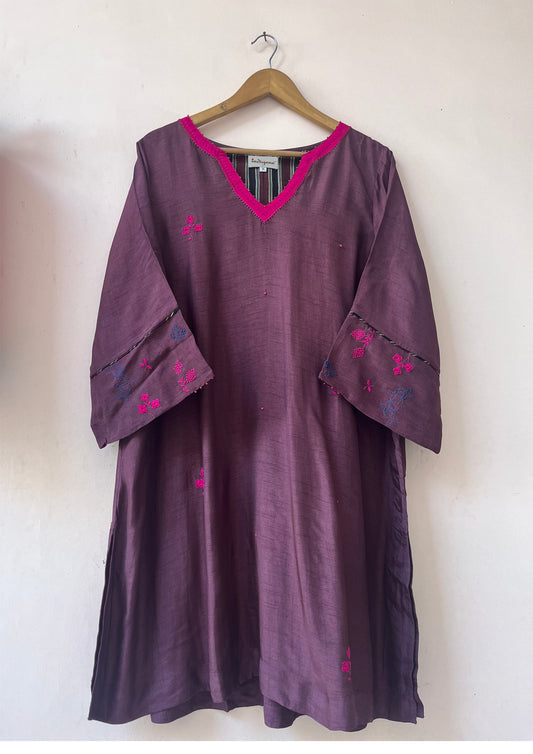 Prune embroidered kurta