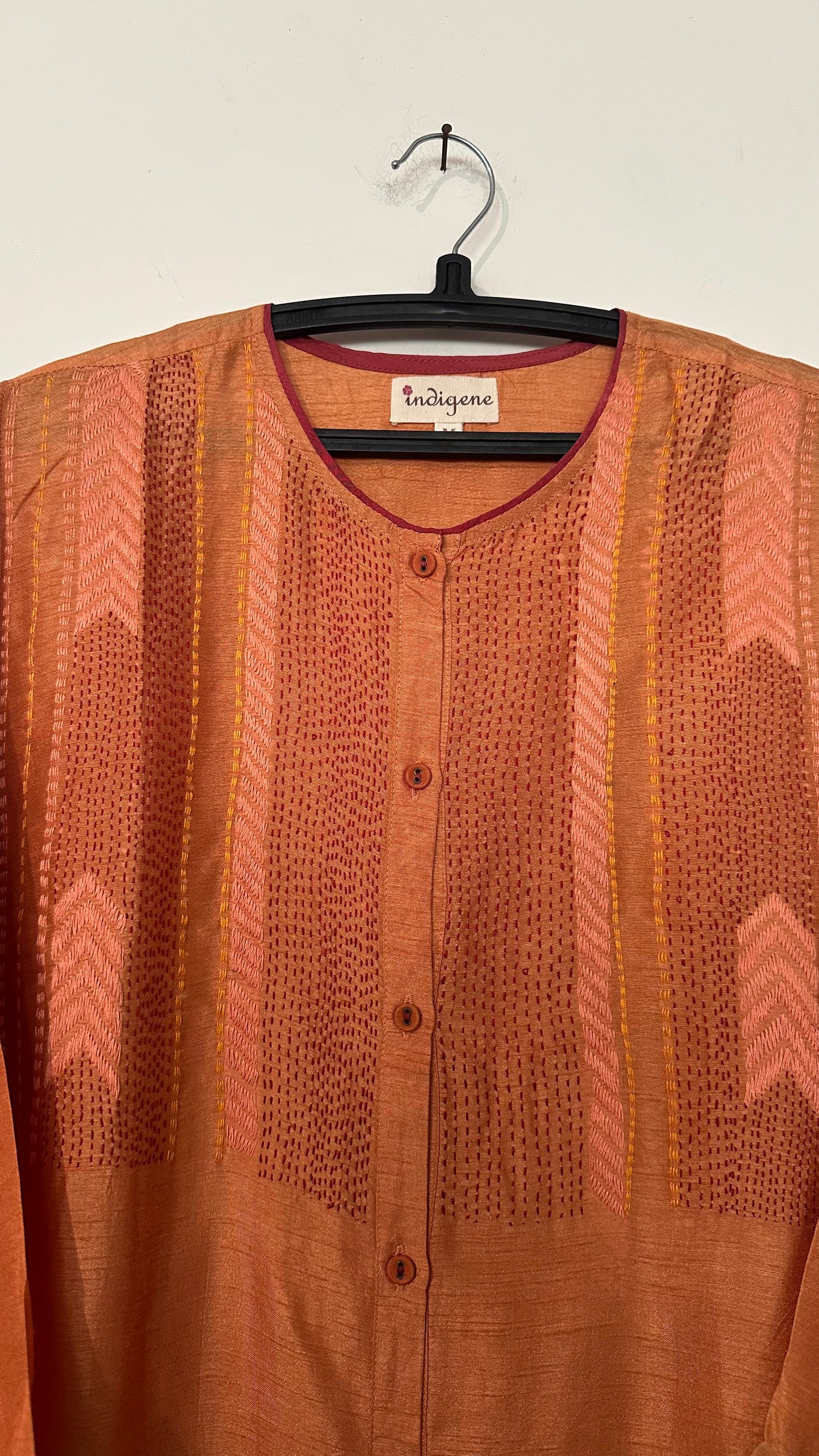 Almond hand embroidered button down kurta