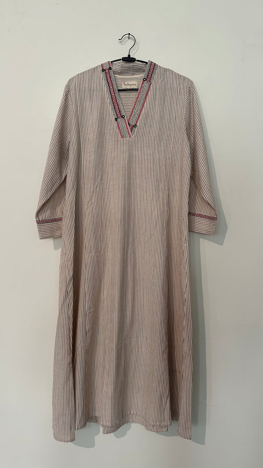 Woven Stripe Hand embroidered Kurta