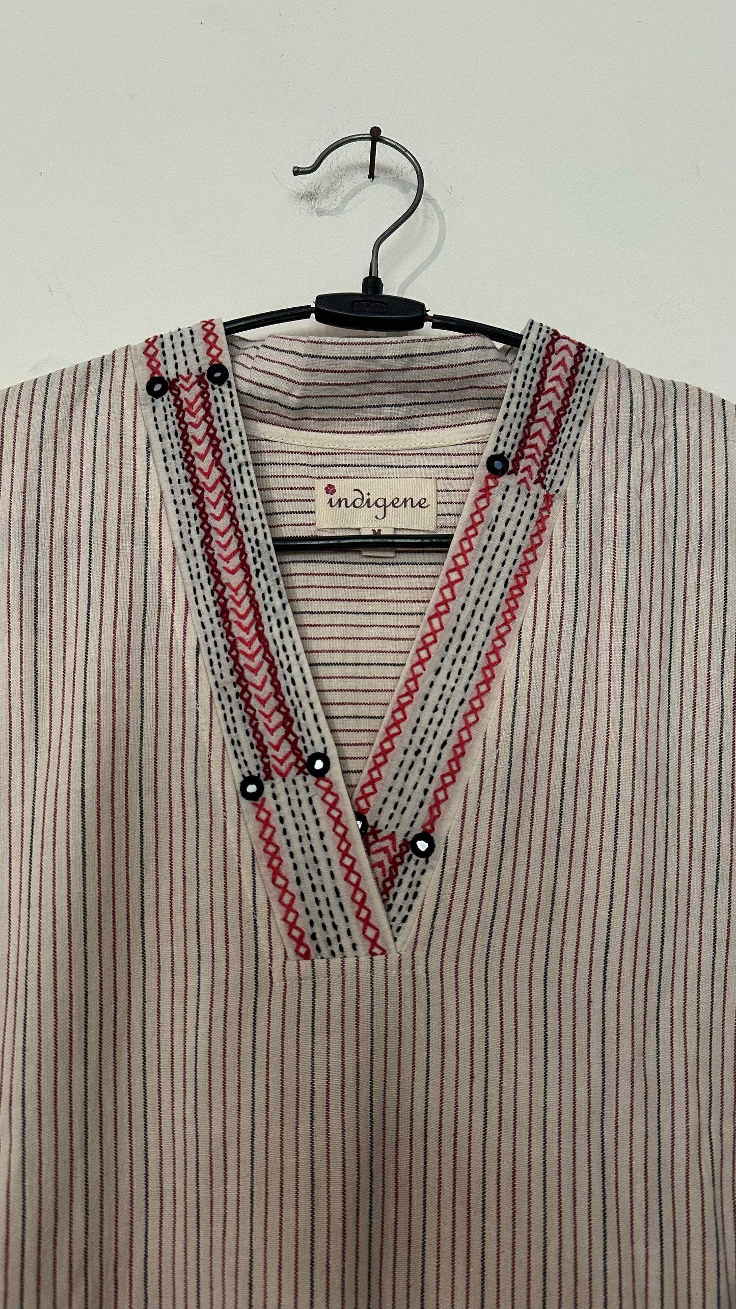Woven Stripe Hand embroidered Kurta