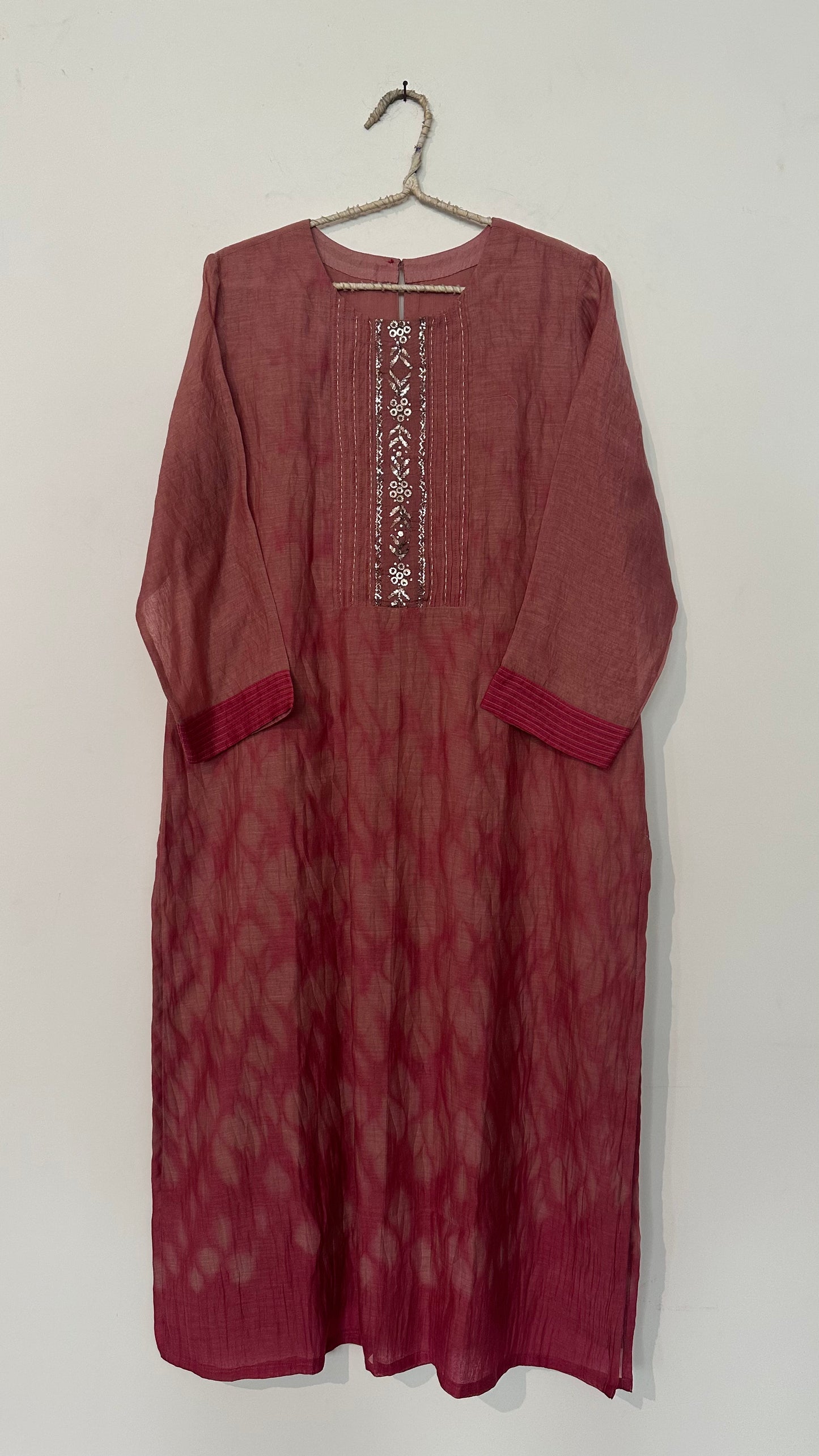 Rose chanderi Kaamdani kurta