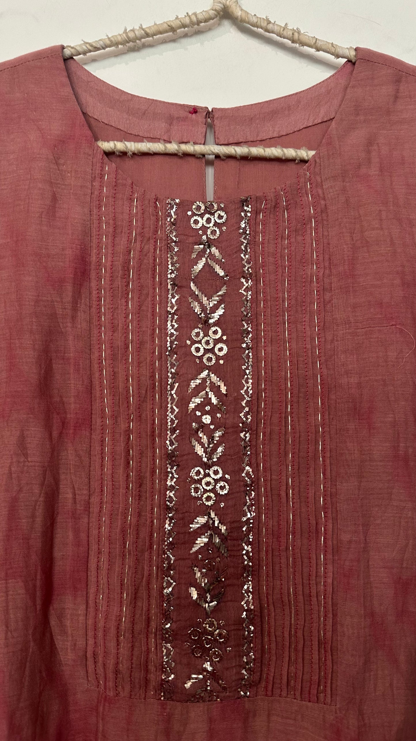 Rose chanderi Kaamdani kurta