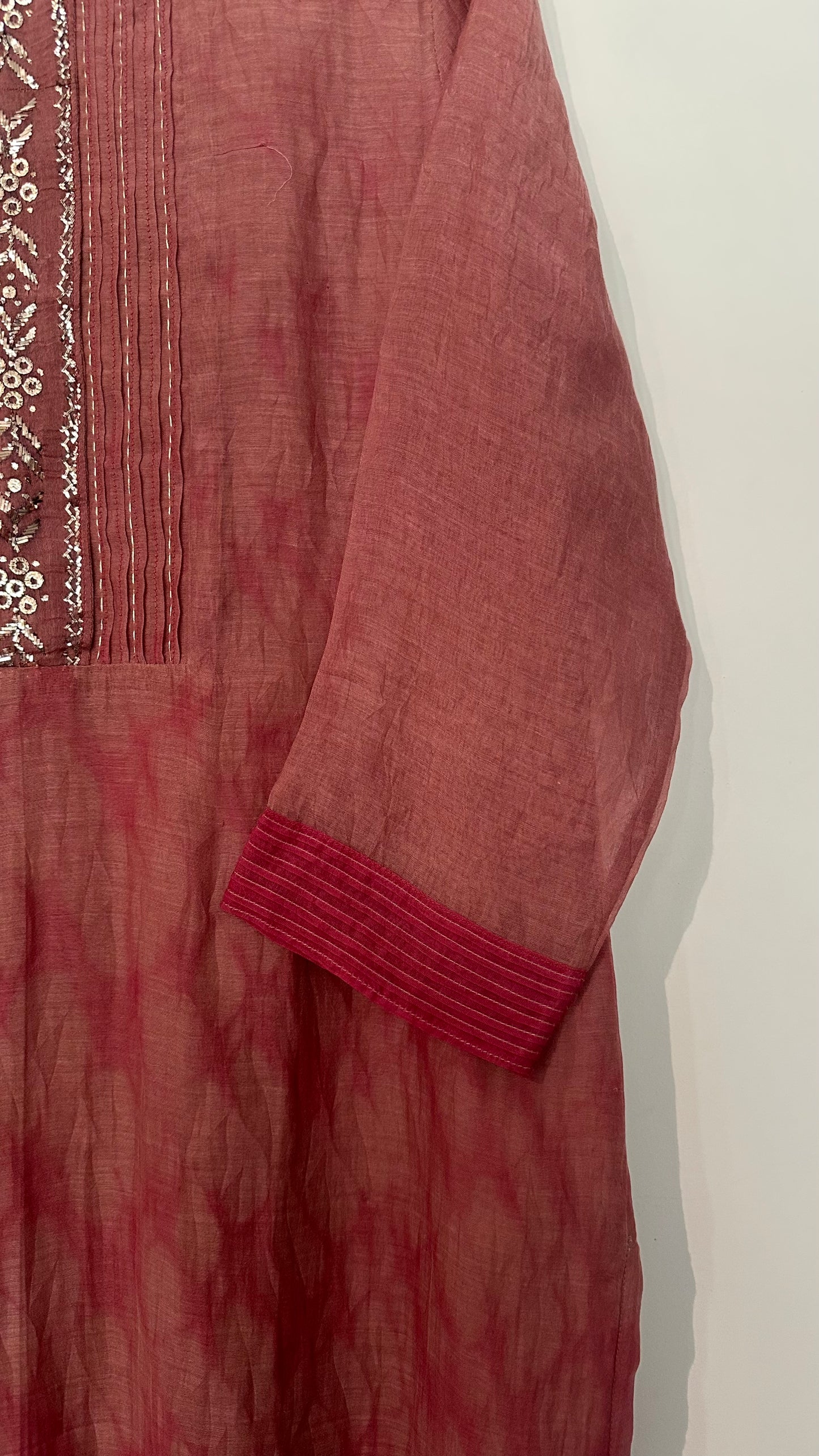 Rose chanderi Kaamdani kurta