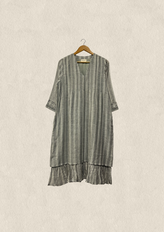 Woven Gauze Stripe Pintuck Dress