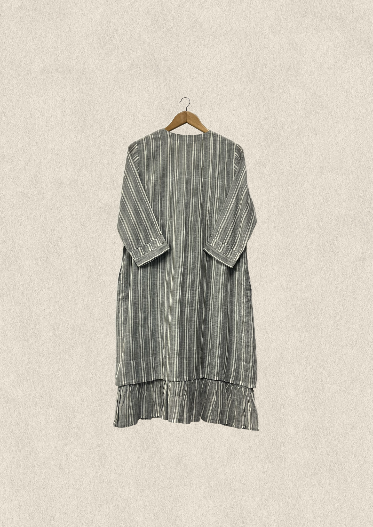 Woven Gauze Stripe Pintuck Dress