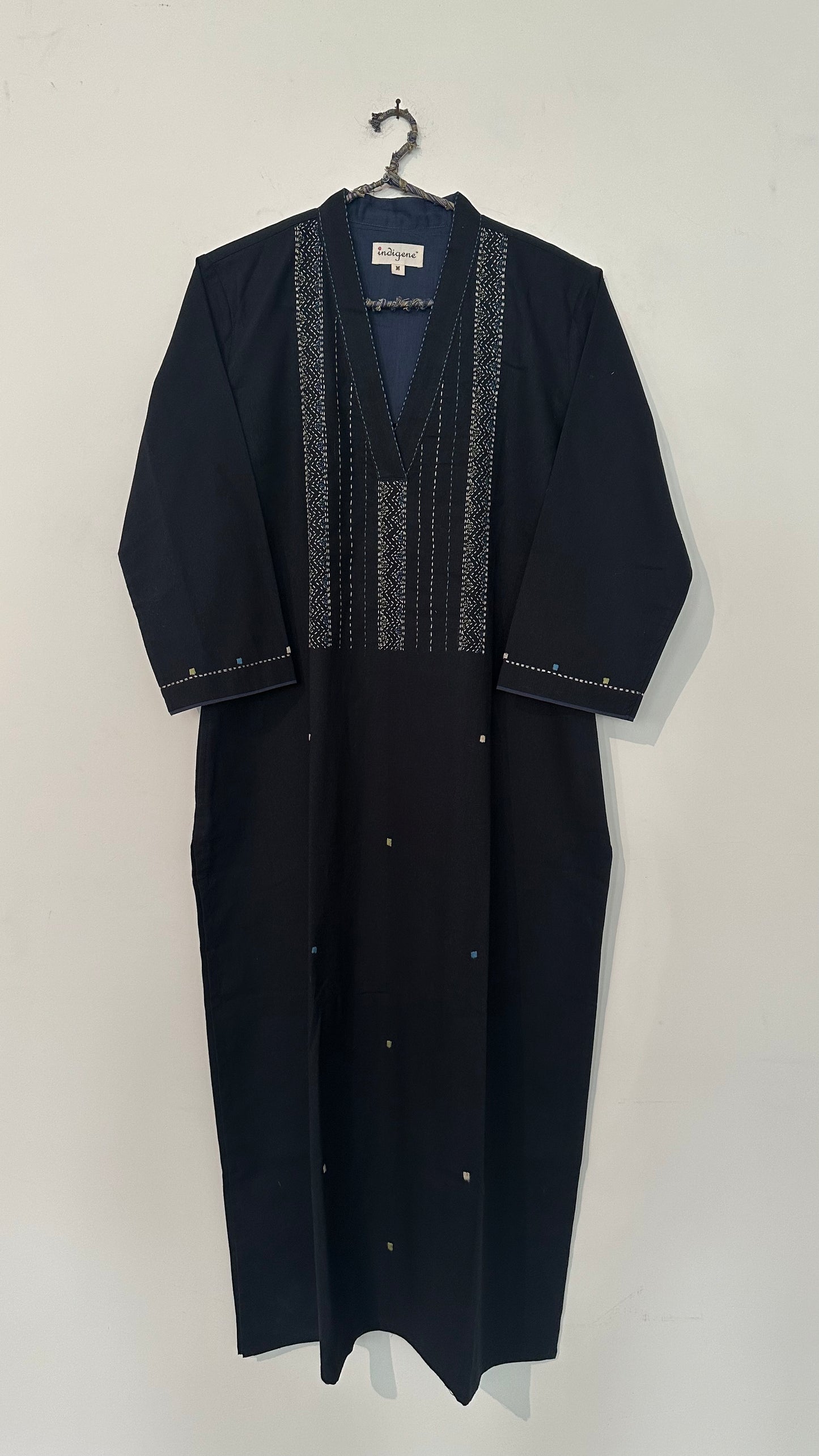 Black Cotton kurta w/ hand embroidery