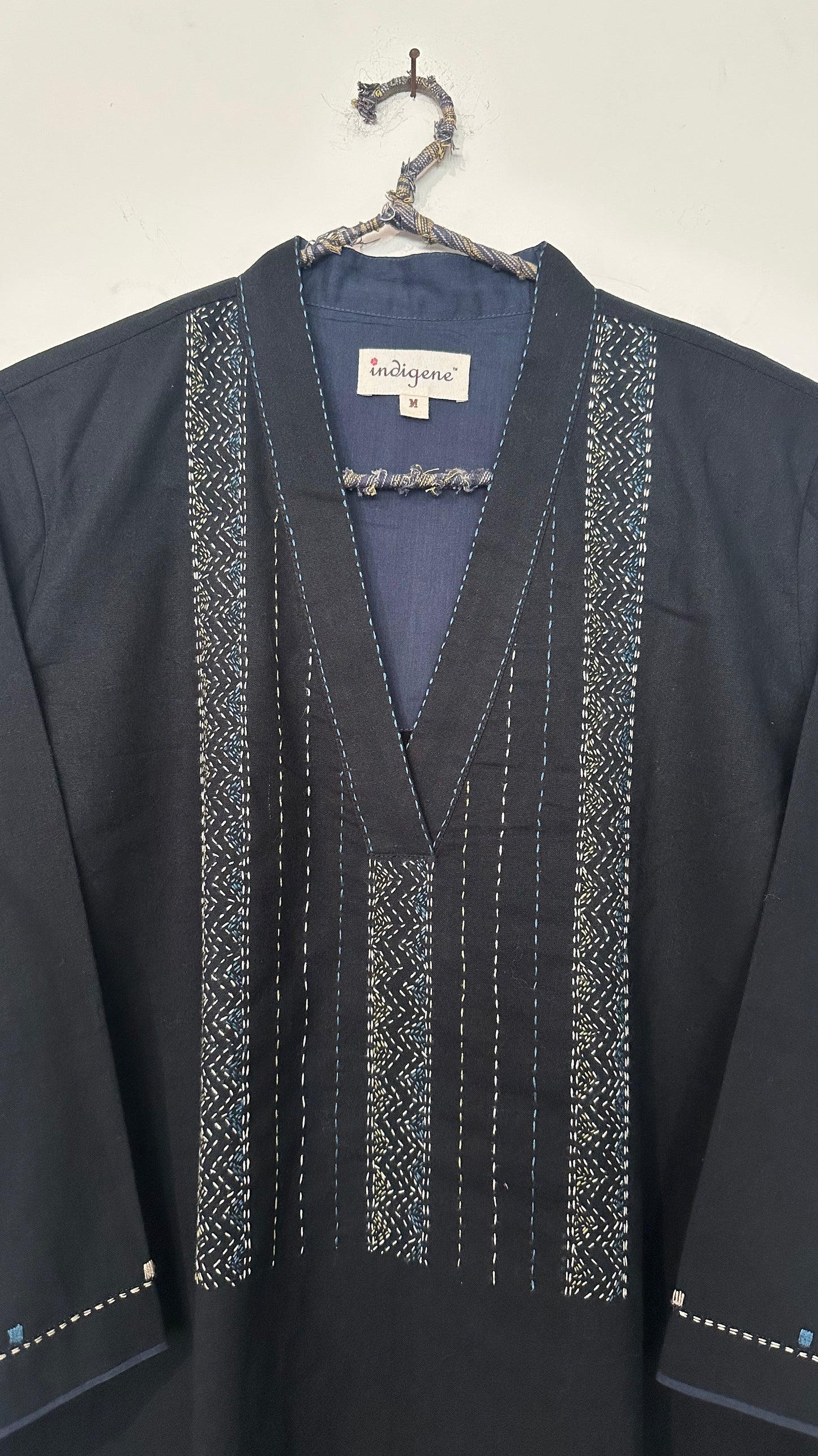 Black Cotton kurta w/ hand embroidery