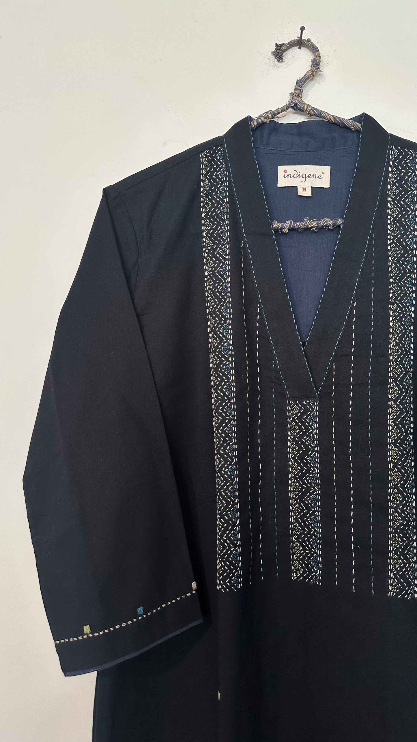 Black Cotton kurta w/ hand embroidery