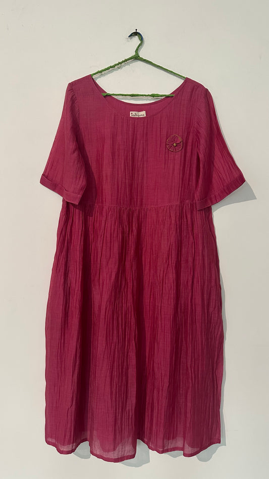 Rose Waist Gathered Chanderi Dress