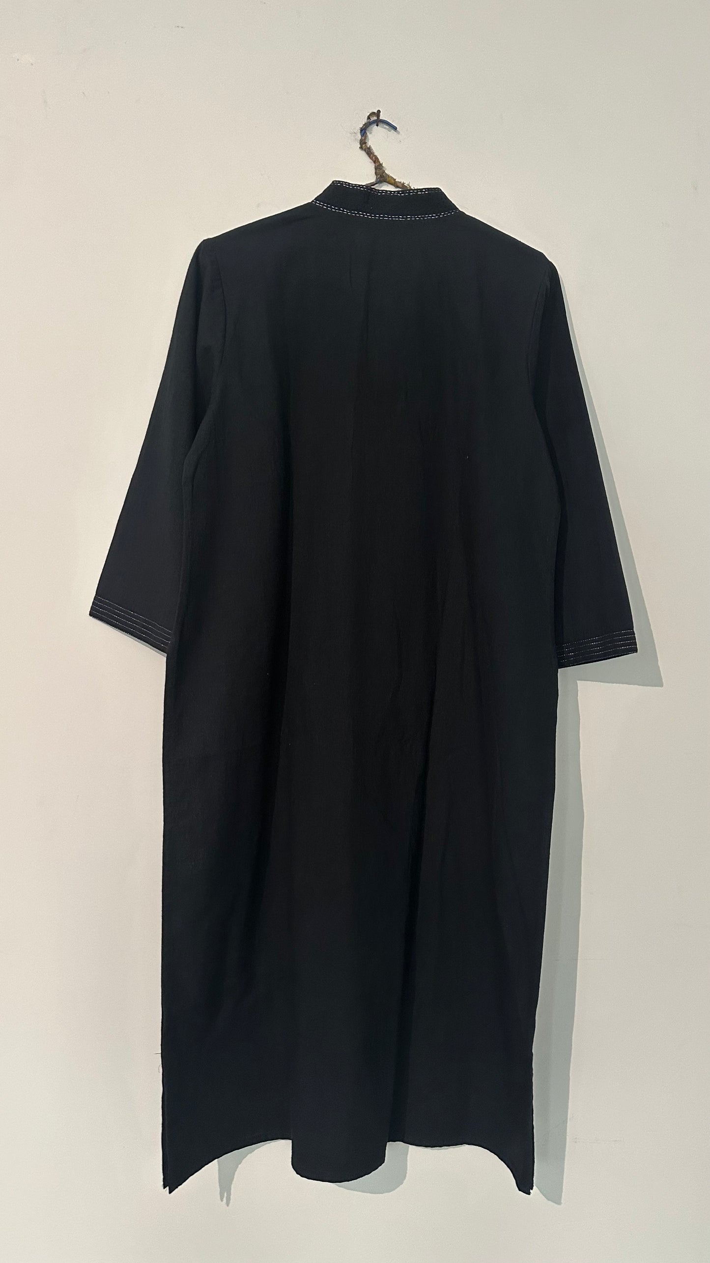 Black Cotton kurta quilted with mirror embroidery