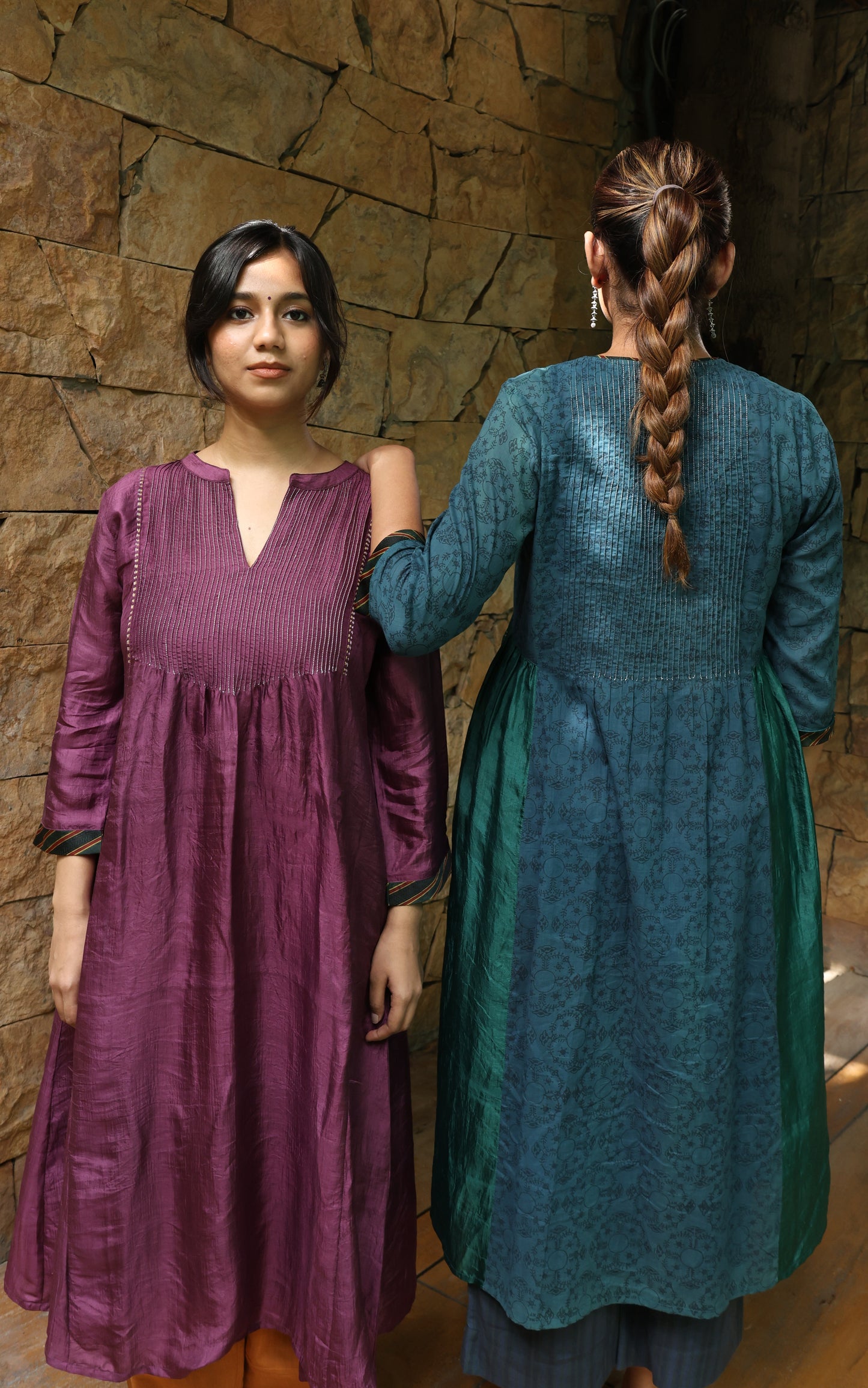 Mulberry pintuck detail silk kurta