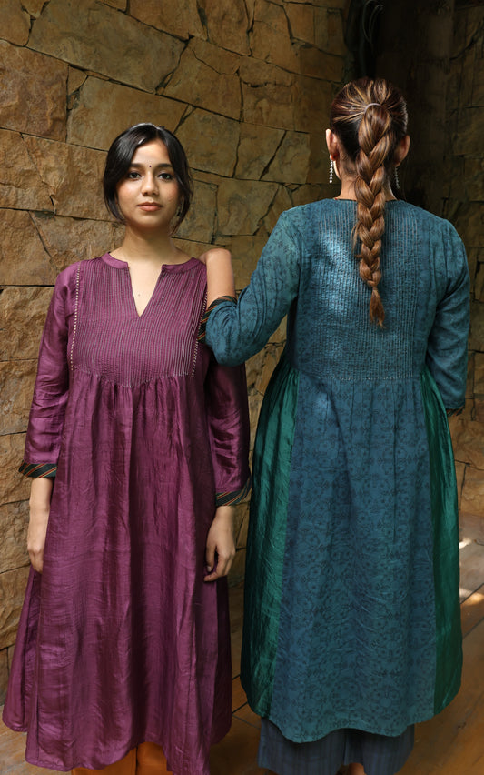Mulberry pintuck detail silk kurta