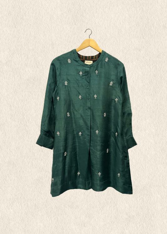 Sapphire Embroidered Silk Tunic