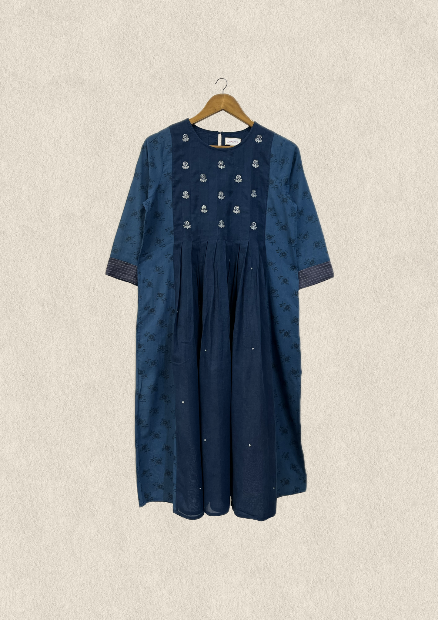 Indigo Pleated Embroidered Kurta