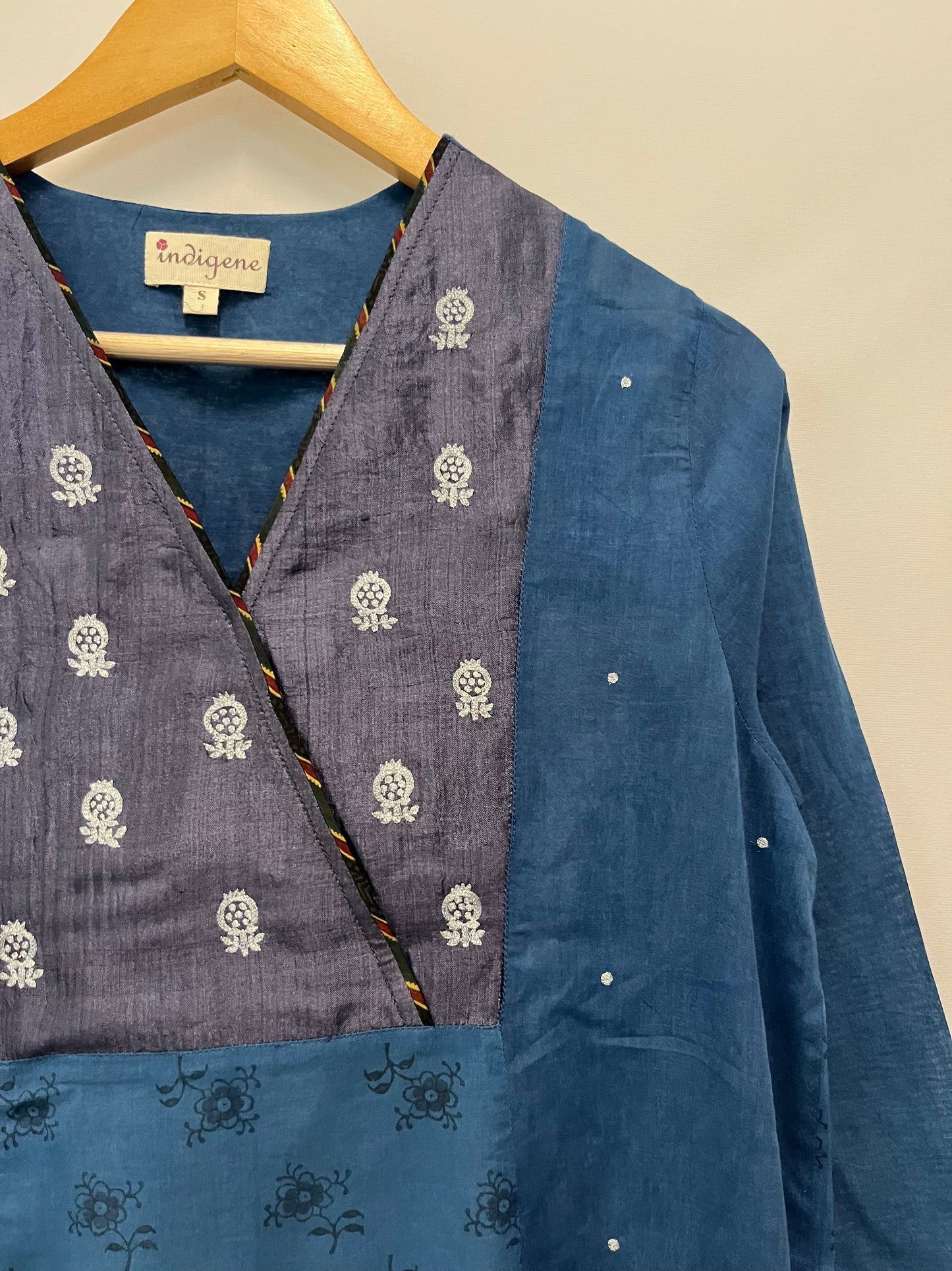 Berry V neck embroidered Kurta