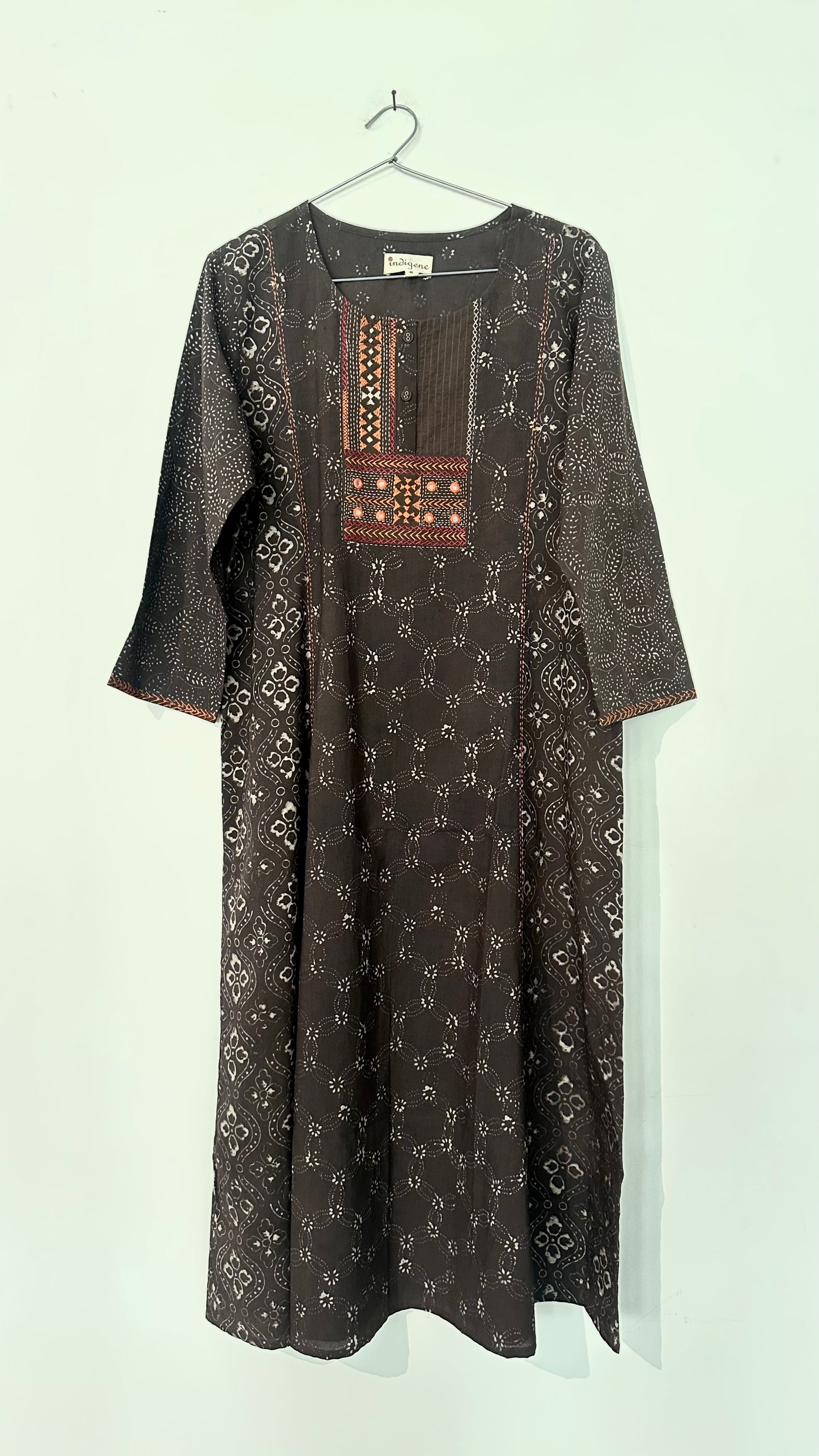 Hand printed classic embroidered kurta