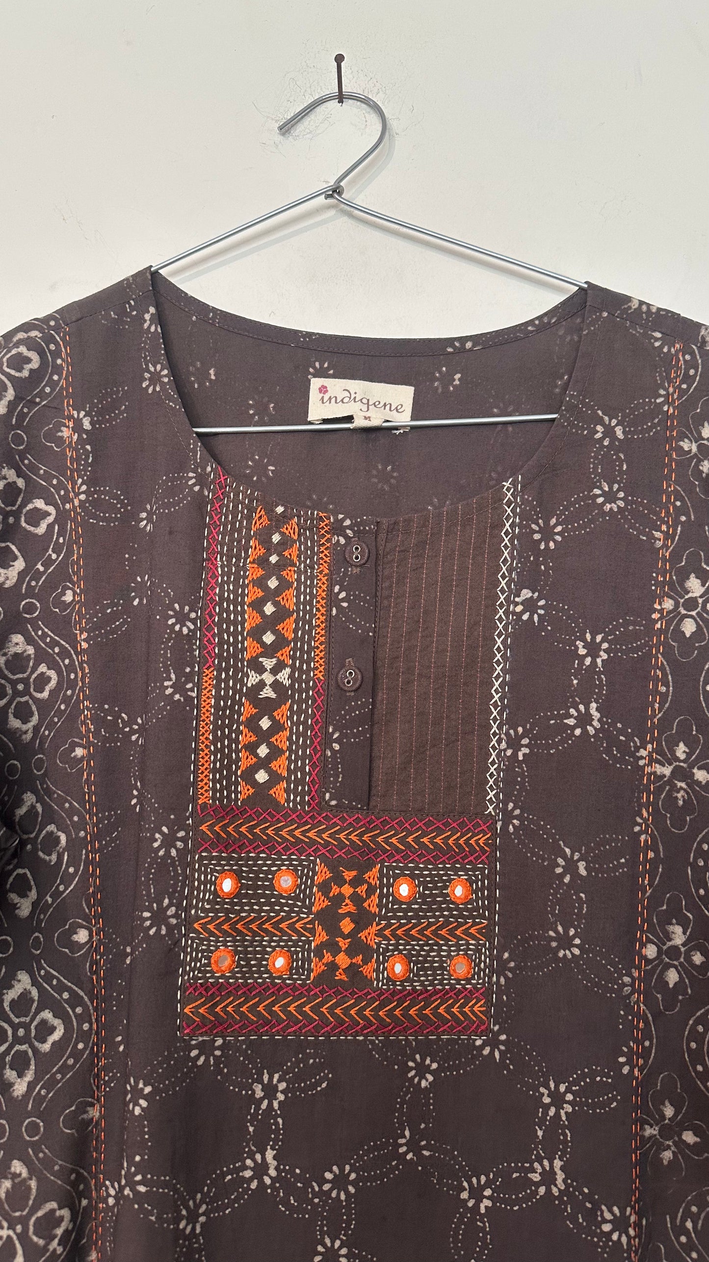Hand printed classic embroidered kurta