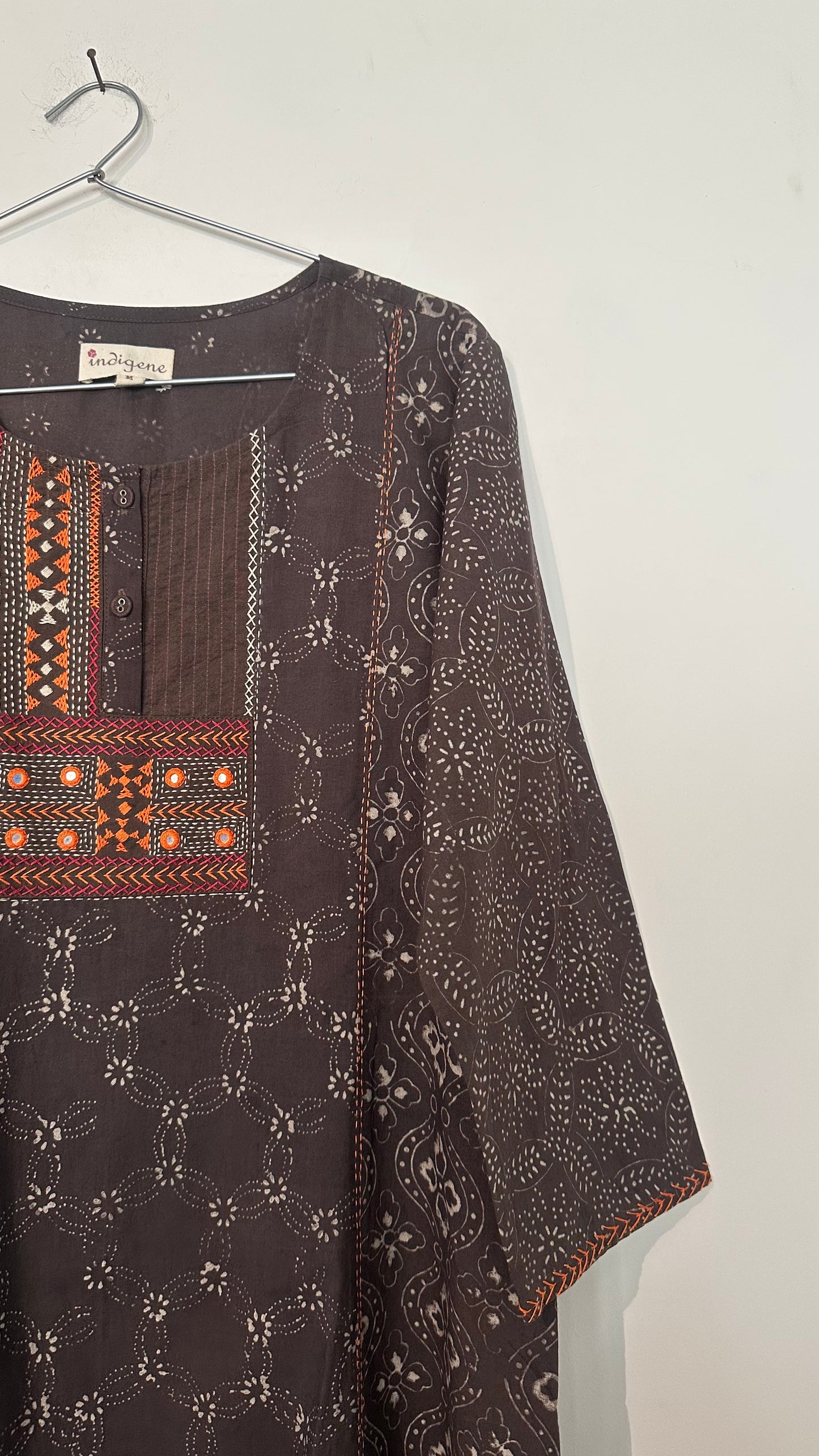 Hand printed classic embroidered kurta