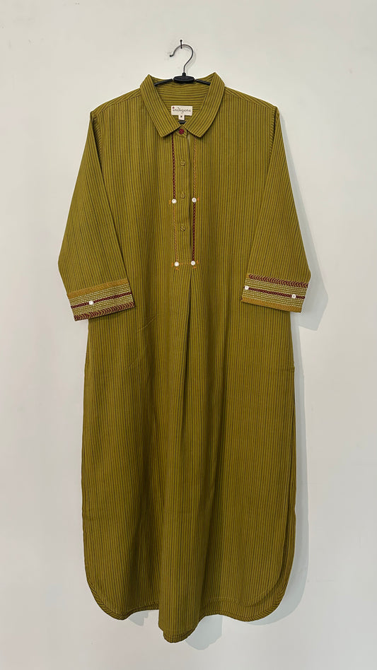 Zaha Woven Stripe Hand embroidered Long Tunic
