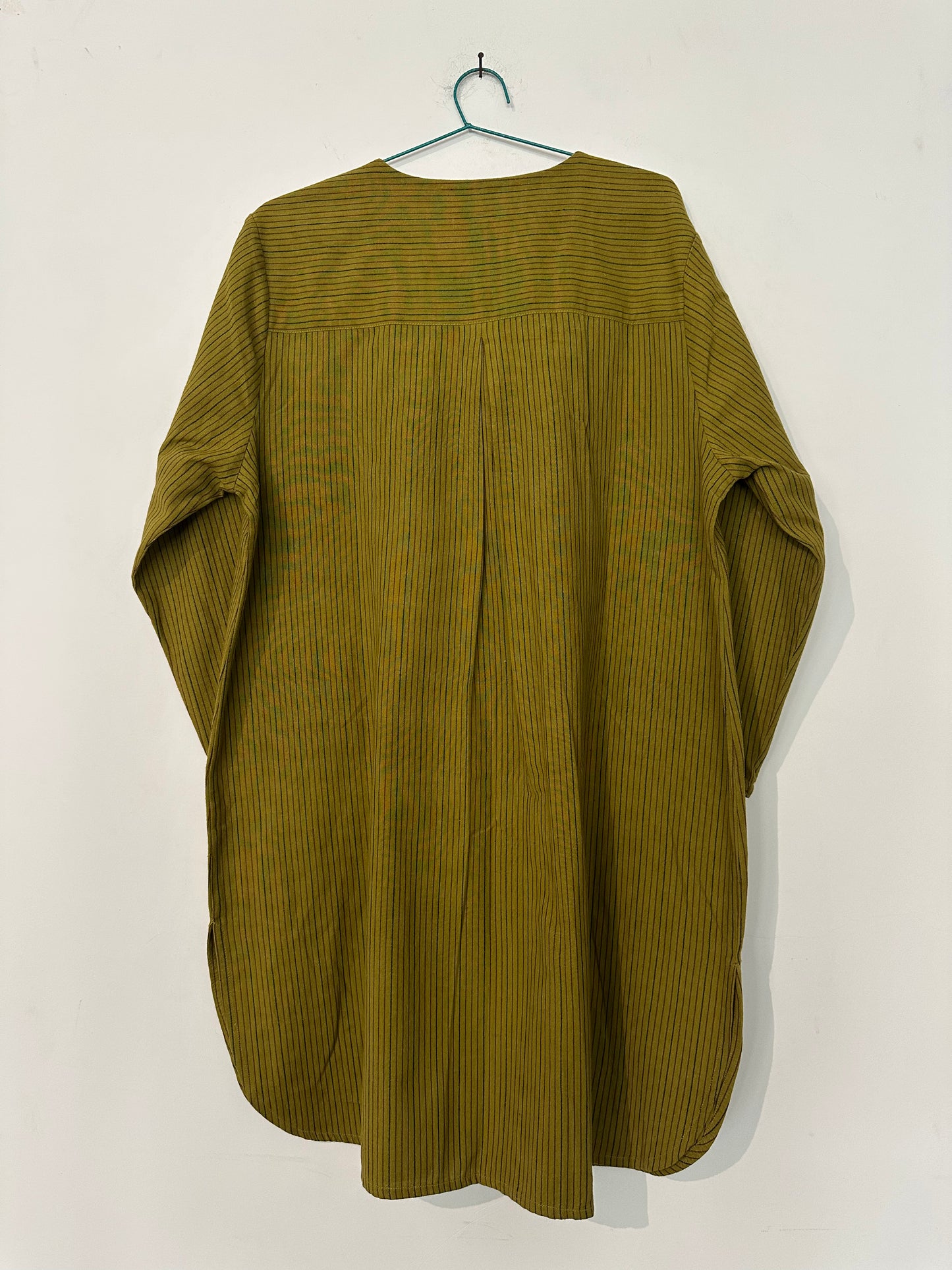 Placket tunic woven stripe & embroidery