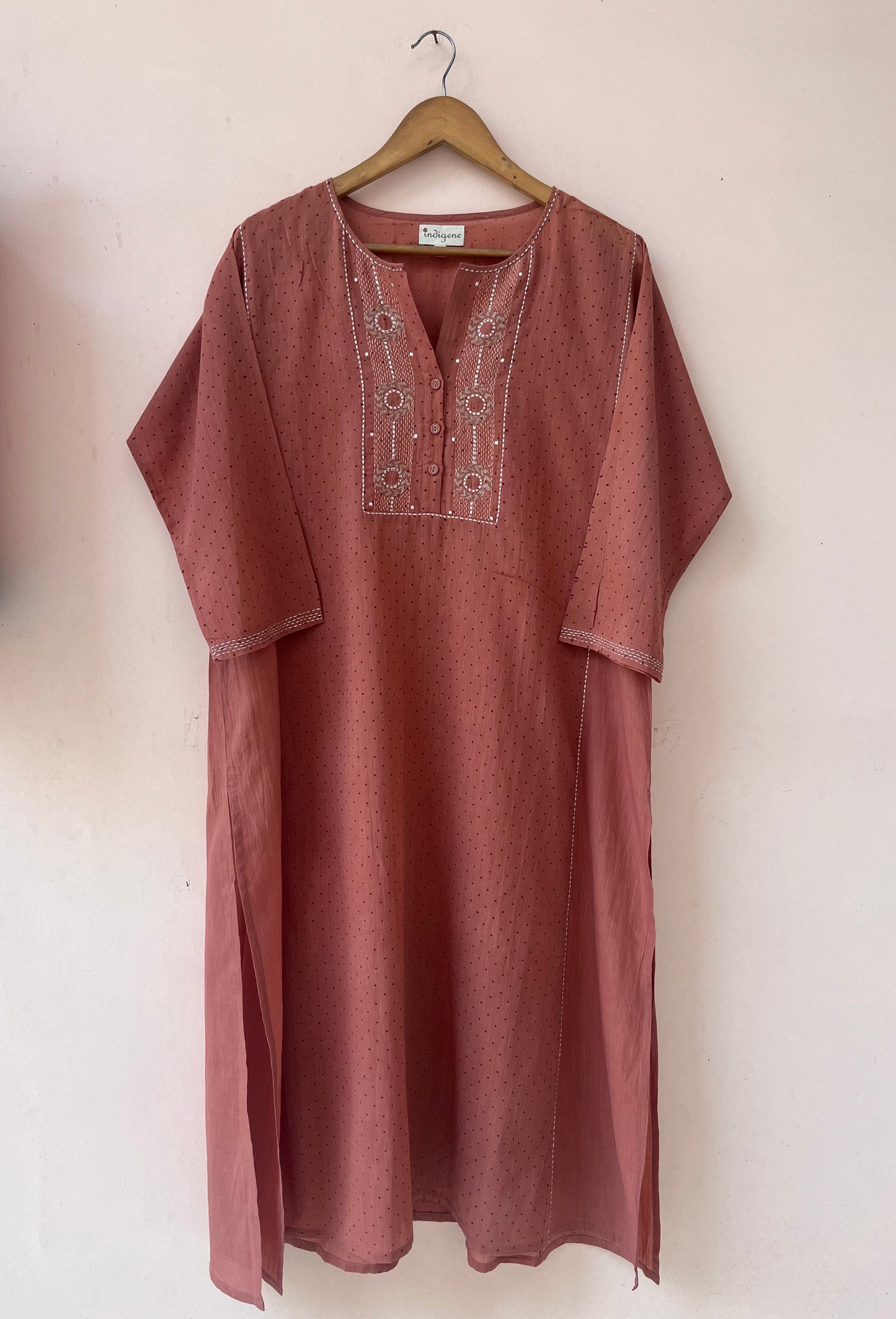 Hand embroidered printed cotton everyday kurta