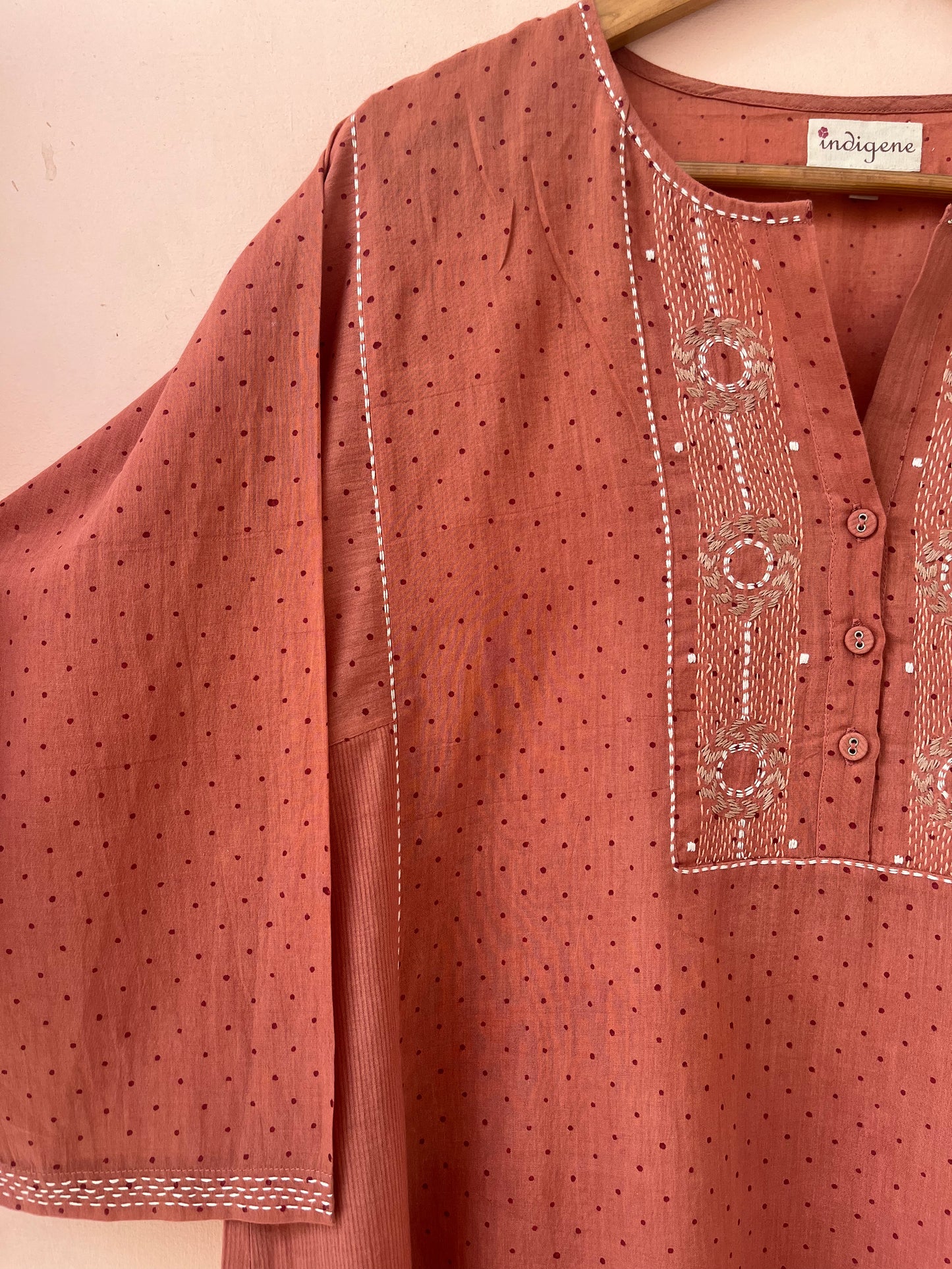 Hand embroidered printed cotton everyday kurta