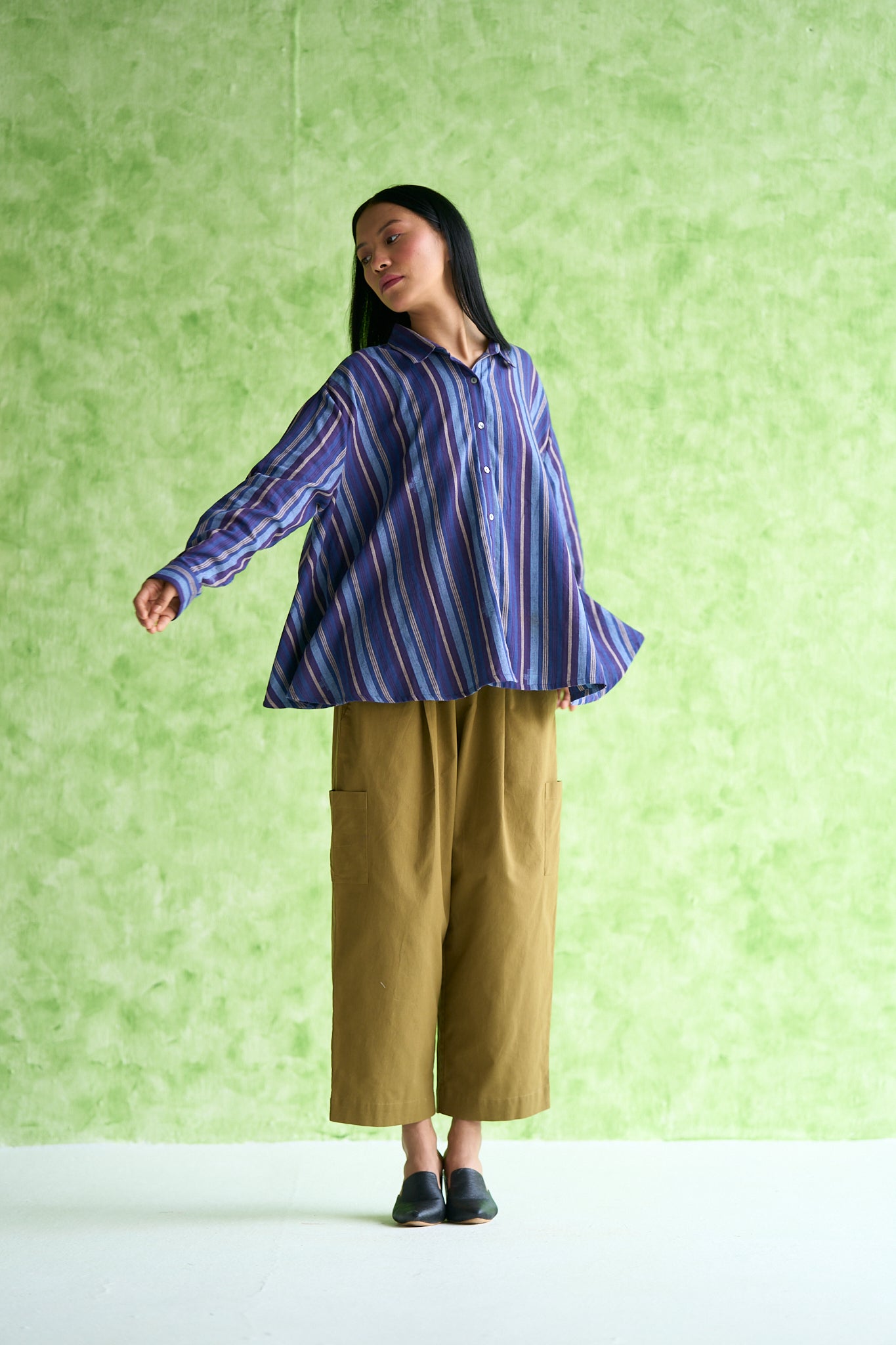Lily Handwoven Stripe Flared Shirt