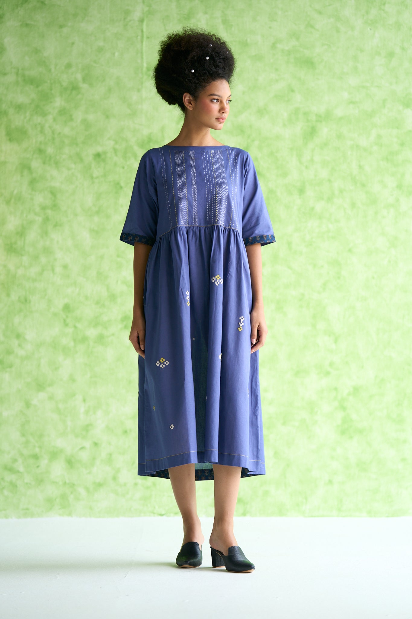 Lara Embroidered Gathered Waist Dress