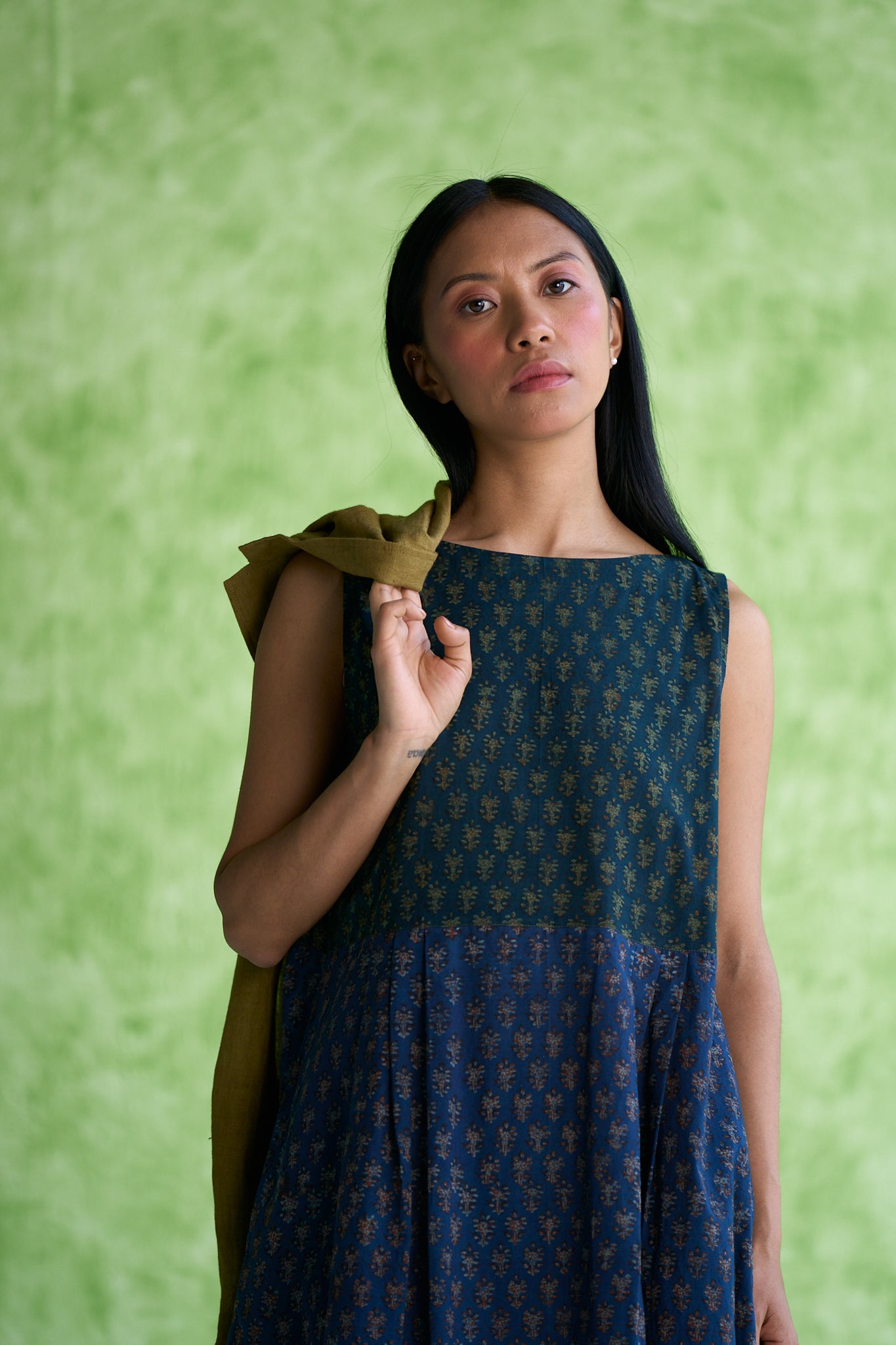 Madonna Hand block printed Box Pleated Dress