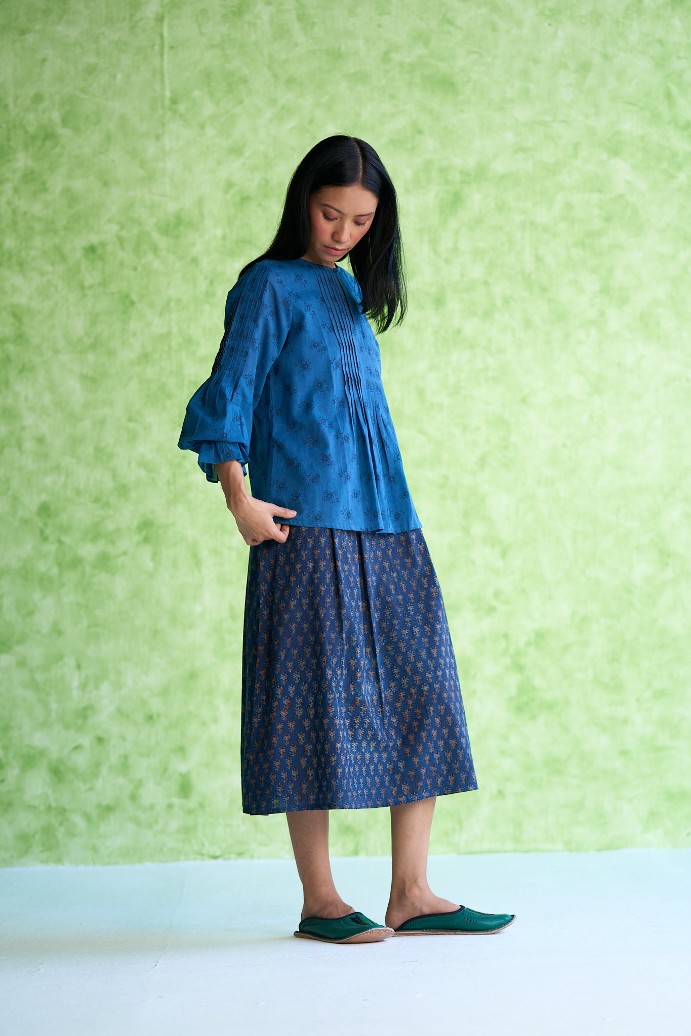 Flora Indigo pintuck top