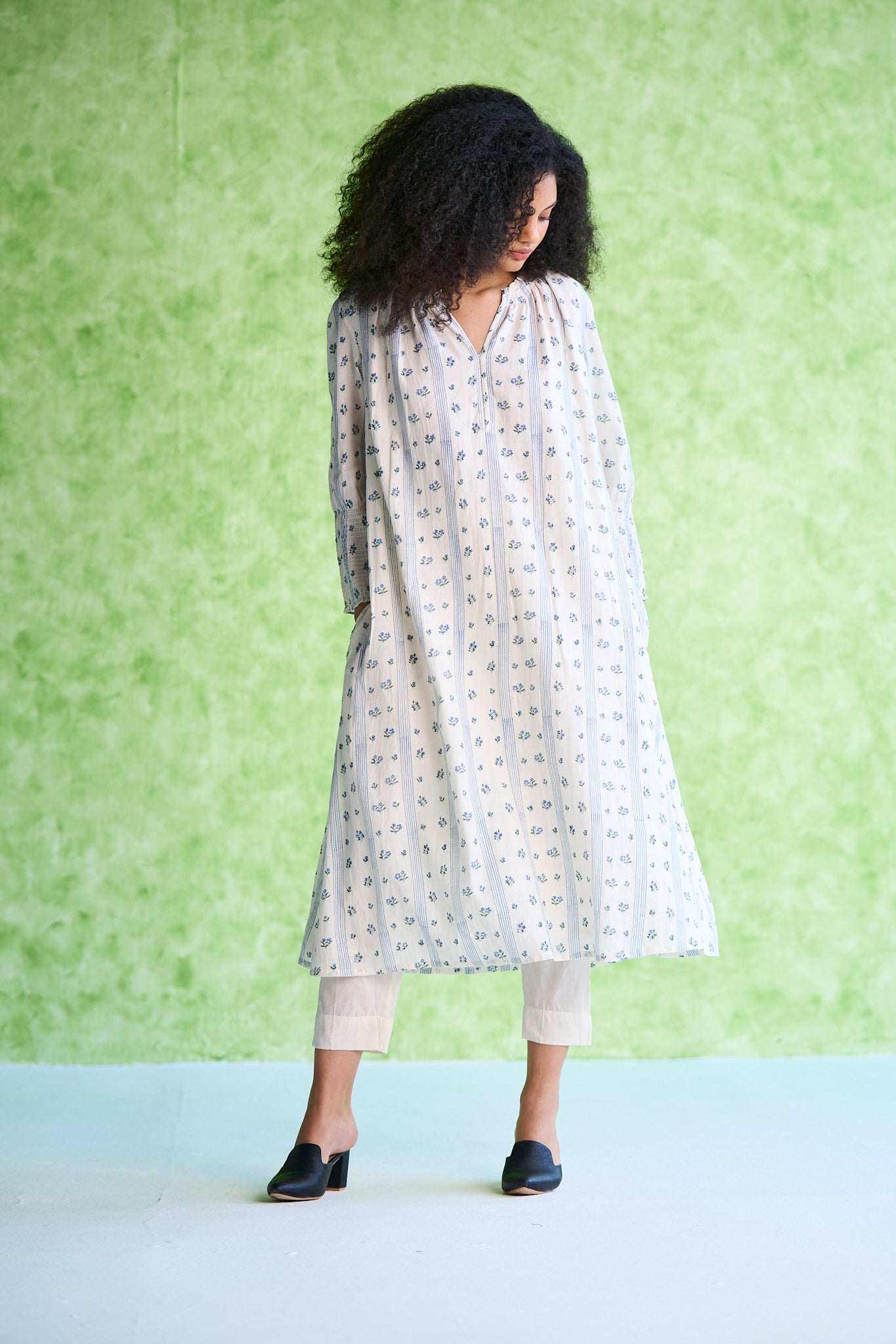 Maya smocked neck block printed kurta & Pant set