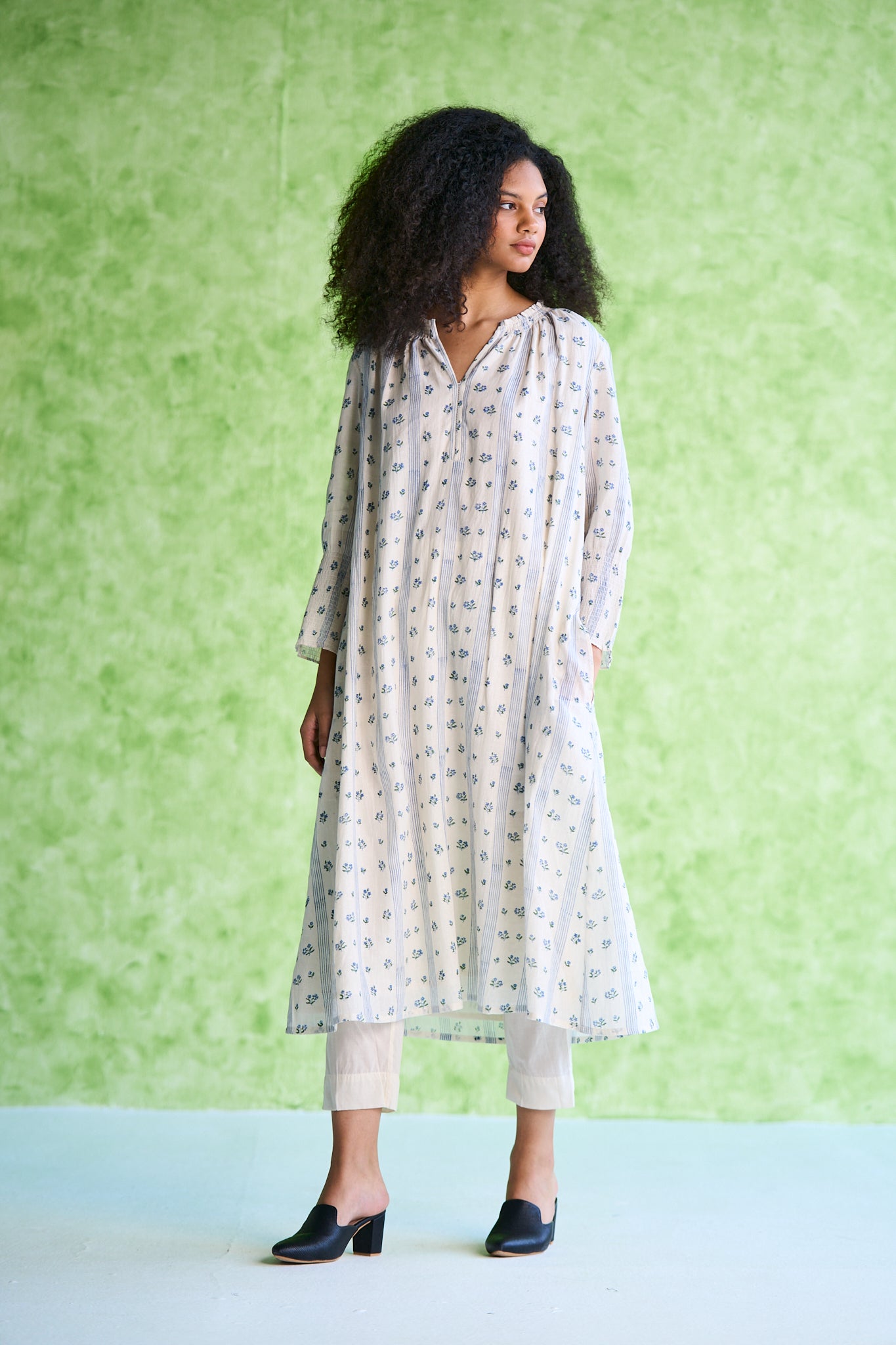 Maya smocked neck block printed kurta & Pant set