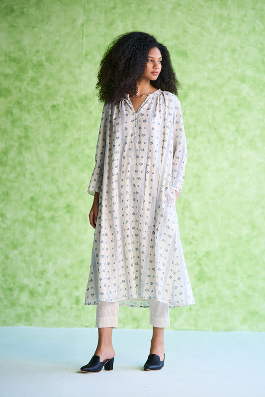 Maya smocked neck block printed kurta & Pant set