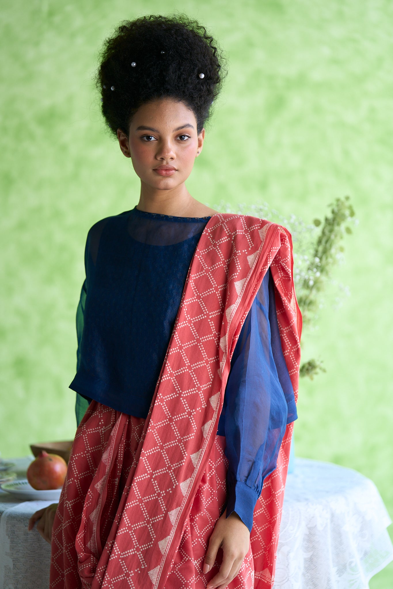 Sorbet hand block printed mulmul sari