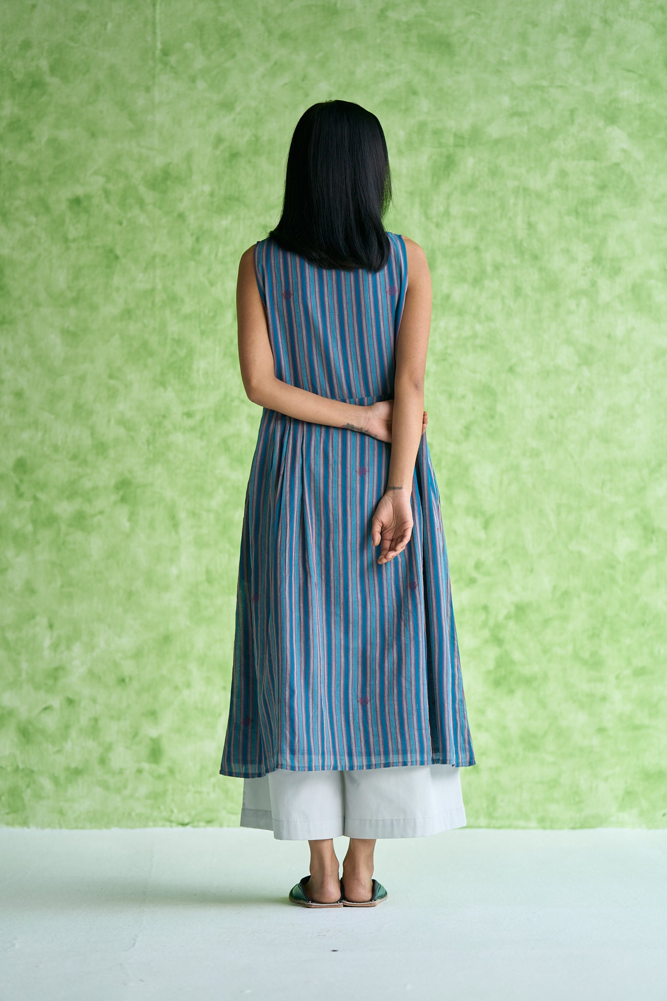 Zola Handwoven stripe Box Pleated Dress