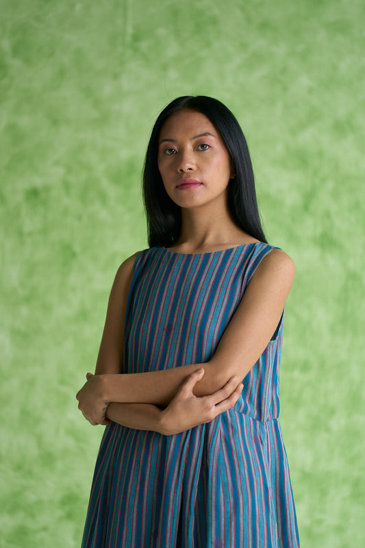 Zola Handwoven stripe Box Pleated Dress