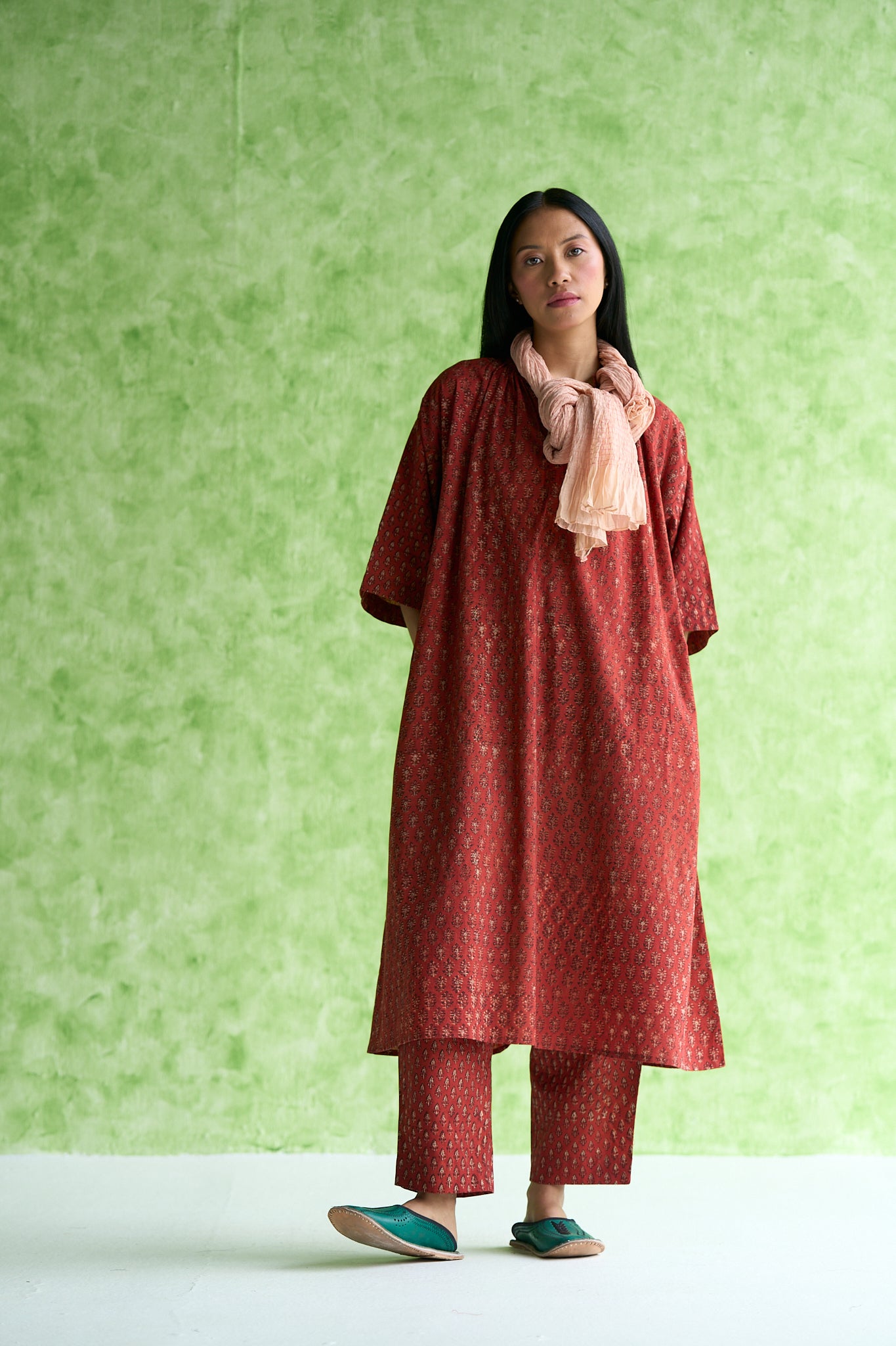 Trisha Hand block printed Gathered neck tunic & Pant set